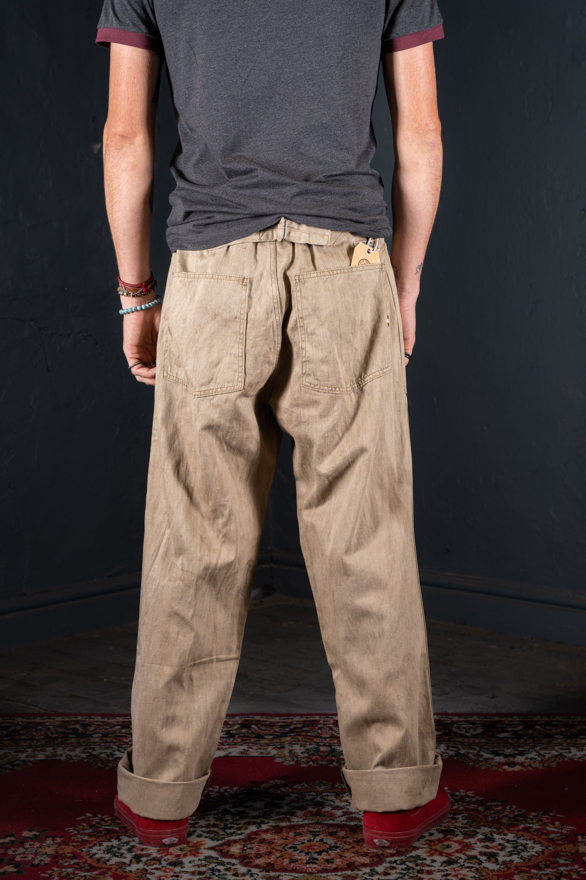 BZEN M.1198 L32-MIDDLEMAST RELAX TAPERED COTTON LINEN NAVAL INSPIRED PANT VEGGIE DYED-9oz-E0 MOSS GREEN