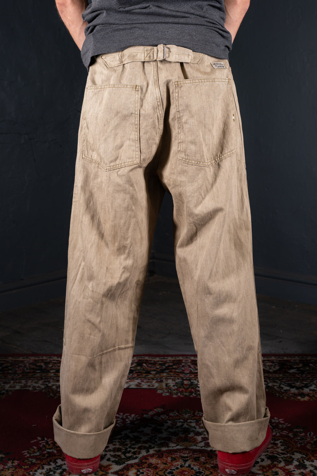 BZEN M.1198 L32-MIDDLEMAST RELAX TAPERED COTTON LINEN NAVAL INSPIRED PANT VEGGIE DYED-9oz-E0 MOSS GREEN