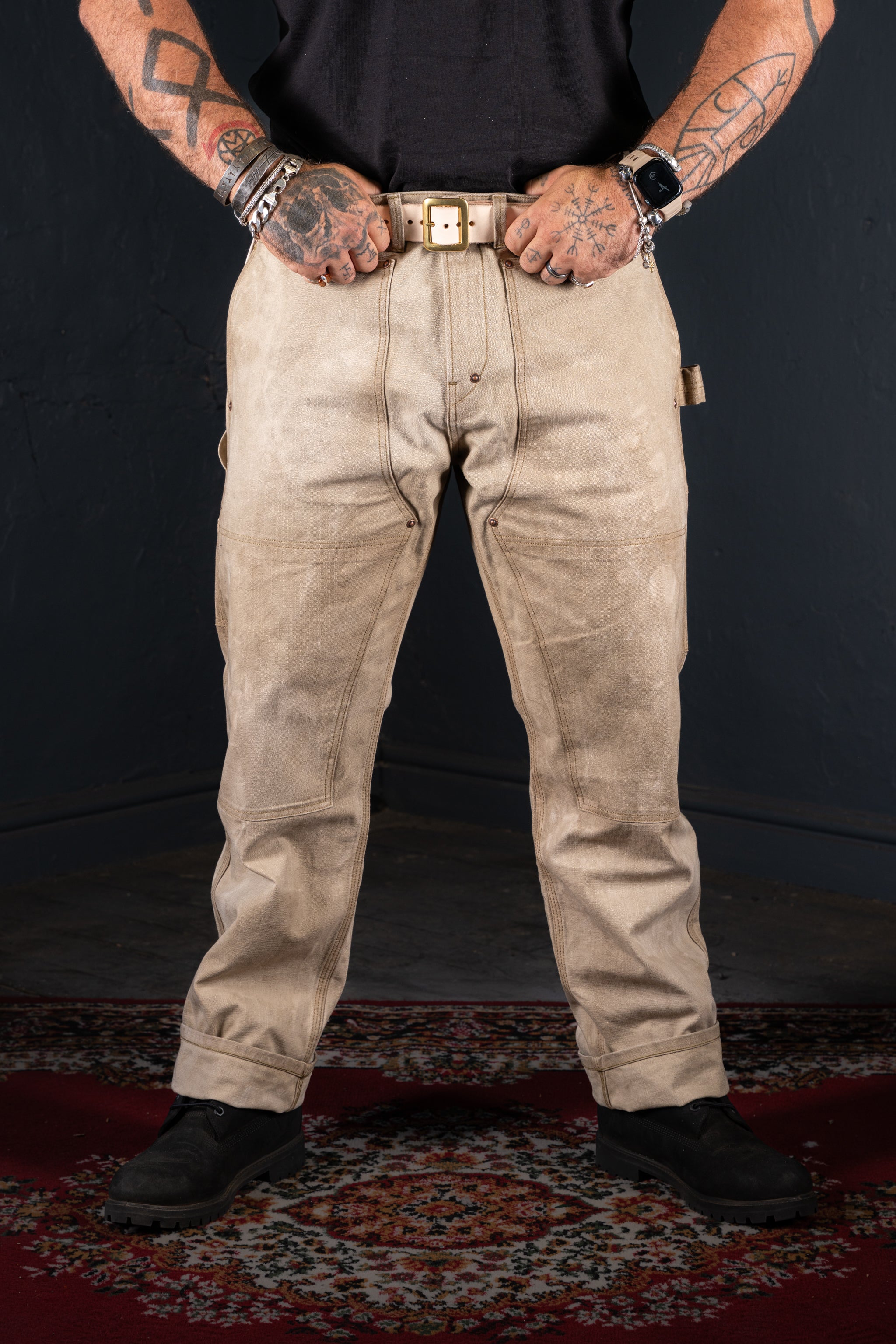 BZEN M.1279 JETHRO-CSW DOUBLE PANEL FRONT 6 POCKET DENIM PAINTER VEGGIE DYED CANVAS JEAN-12oz-E0 SEAWEED