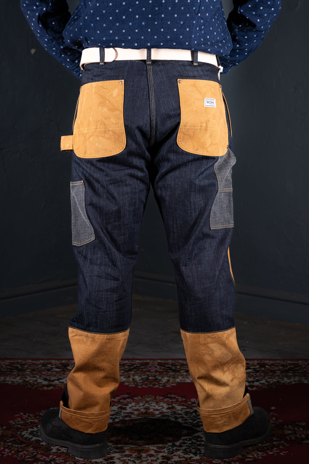BZEN M.1279 JETHRO-CBC DOUBLE PANEL FRONT 6 POCKET COLOR BLOCK DENIM PAINTER JEAN-14oz-HRH INDIGO