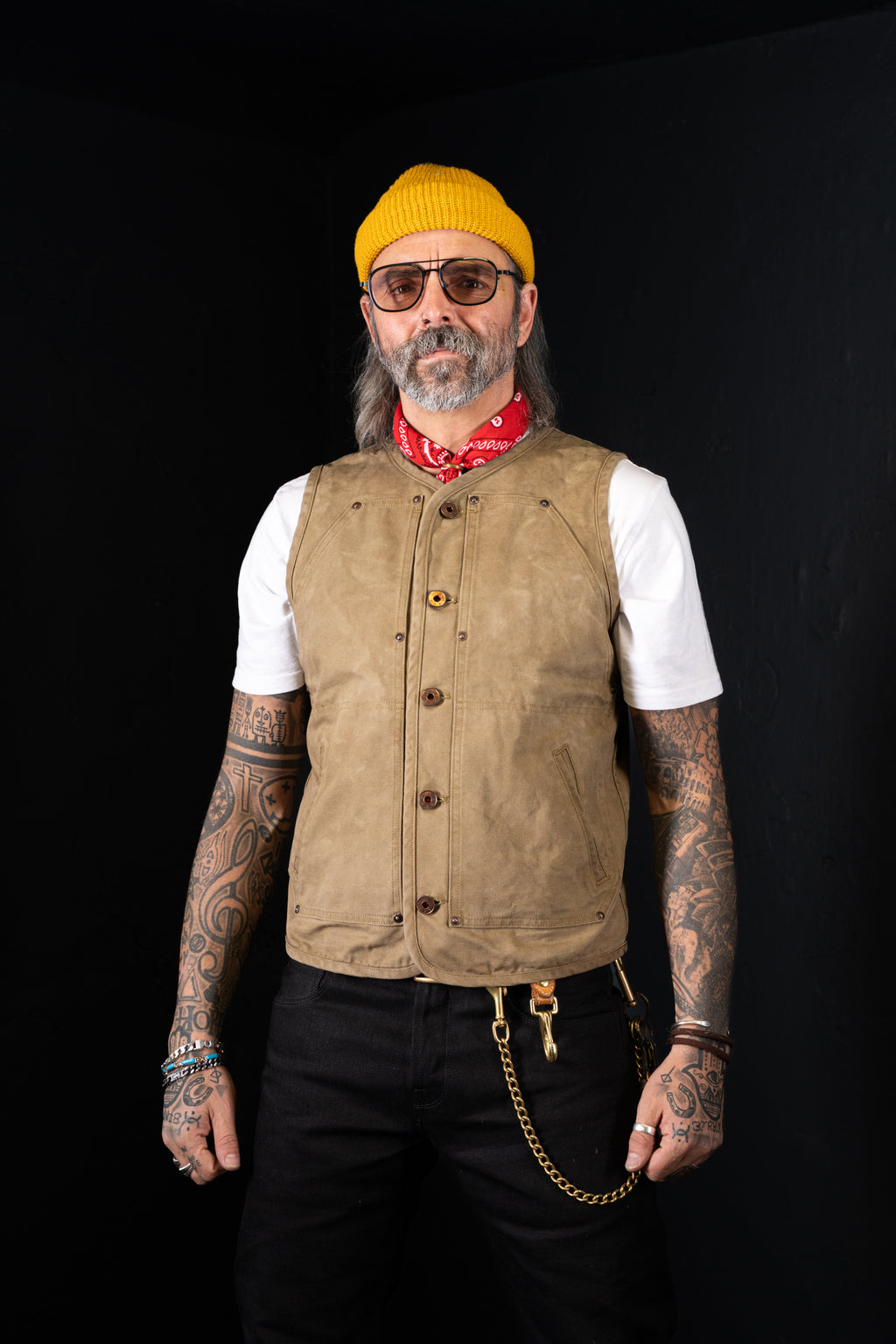 BZEN M.3193-SANCHEZ REGULAR FIT DOUBLE FRONT PANEL VEGGIE DYED CANVAS VEST-12.5OZ-E0 MOSS GREEN