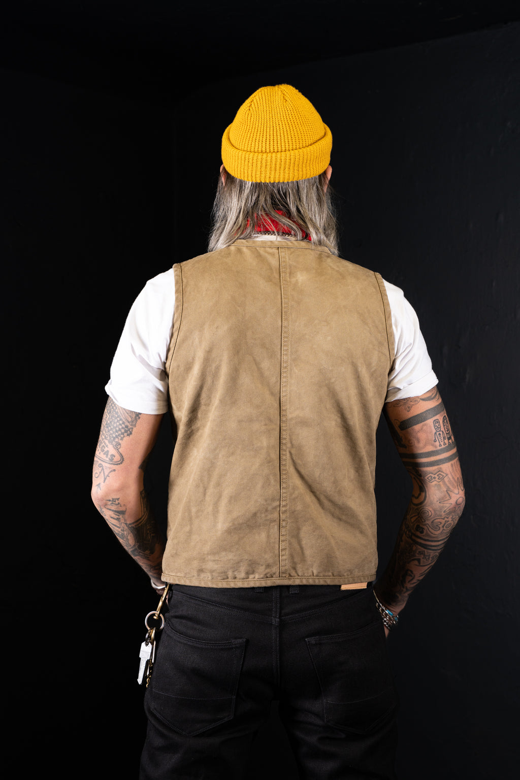 BZEN M.3193-SANCHEZ REGULAR FIT DOUBLE FRONT PANEL VEGGIE DYED CANVAS VEST-12.5OZ-E0 MOSS GREEN