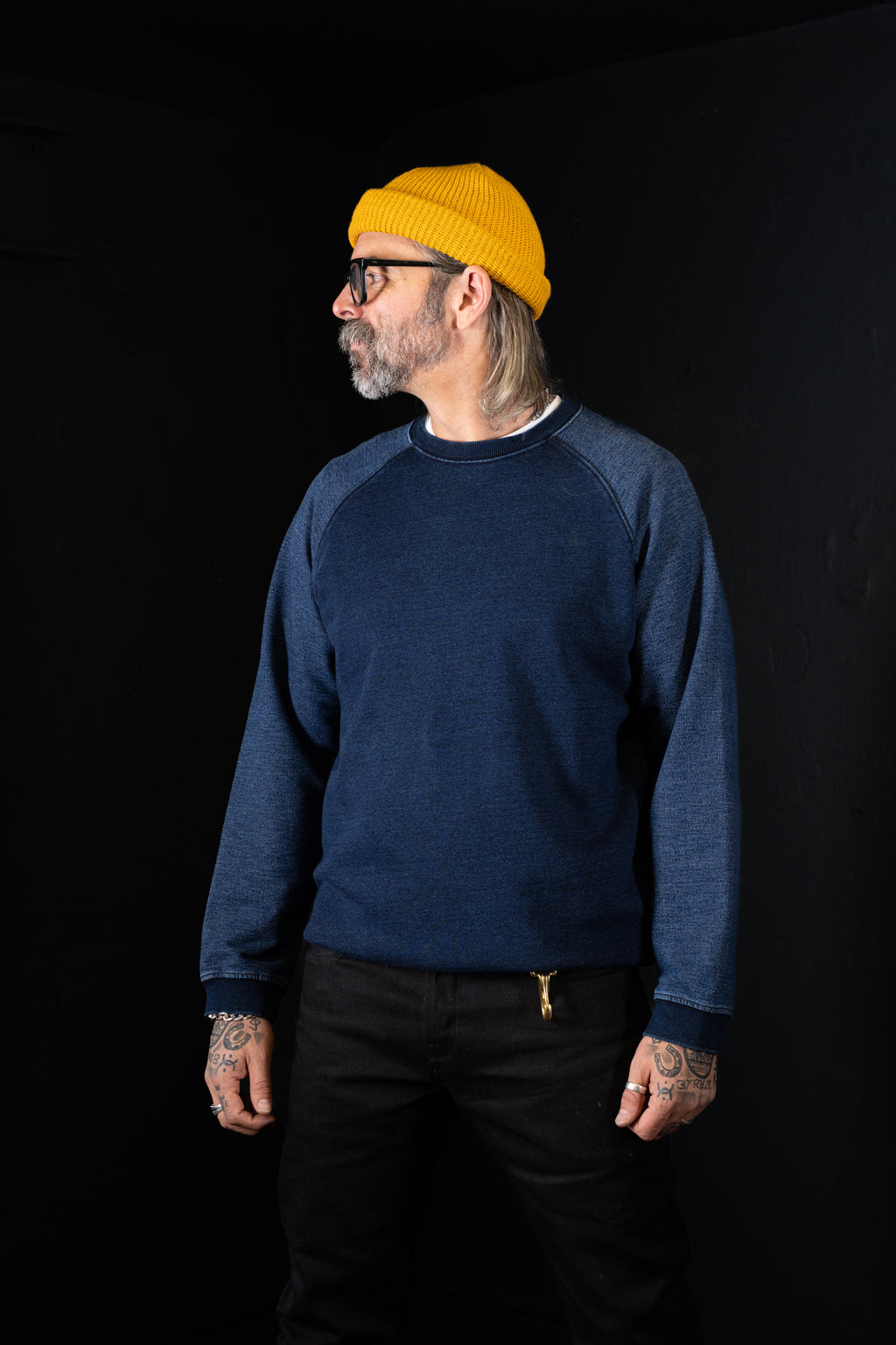 BZEN BLU BLU - M.3086 THE BARON REGULAR FIT TWO TONE INDIGO RAGLAN TOP-E0 DARK INDIGO