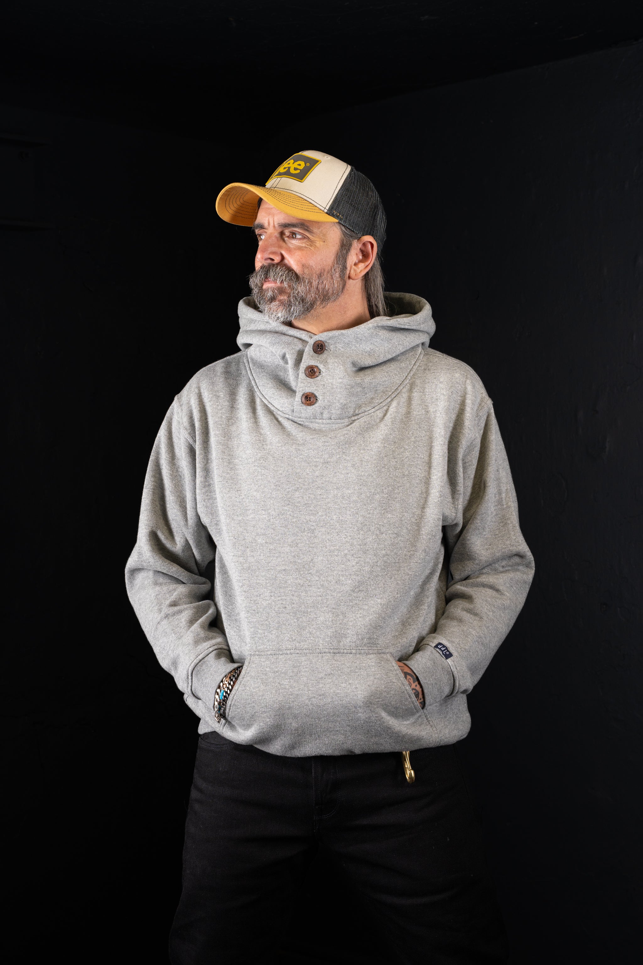DDL 306-THE HOD3 LONG SLEEVE 3 BUTTON KANGAROO FLEECE HOODIE