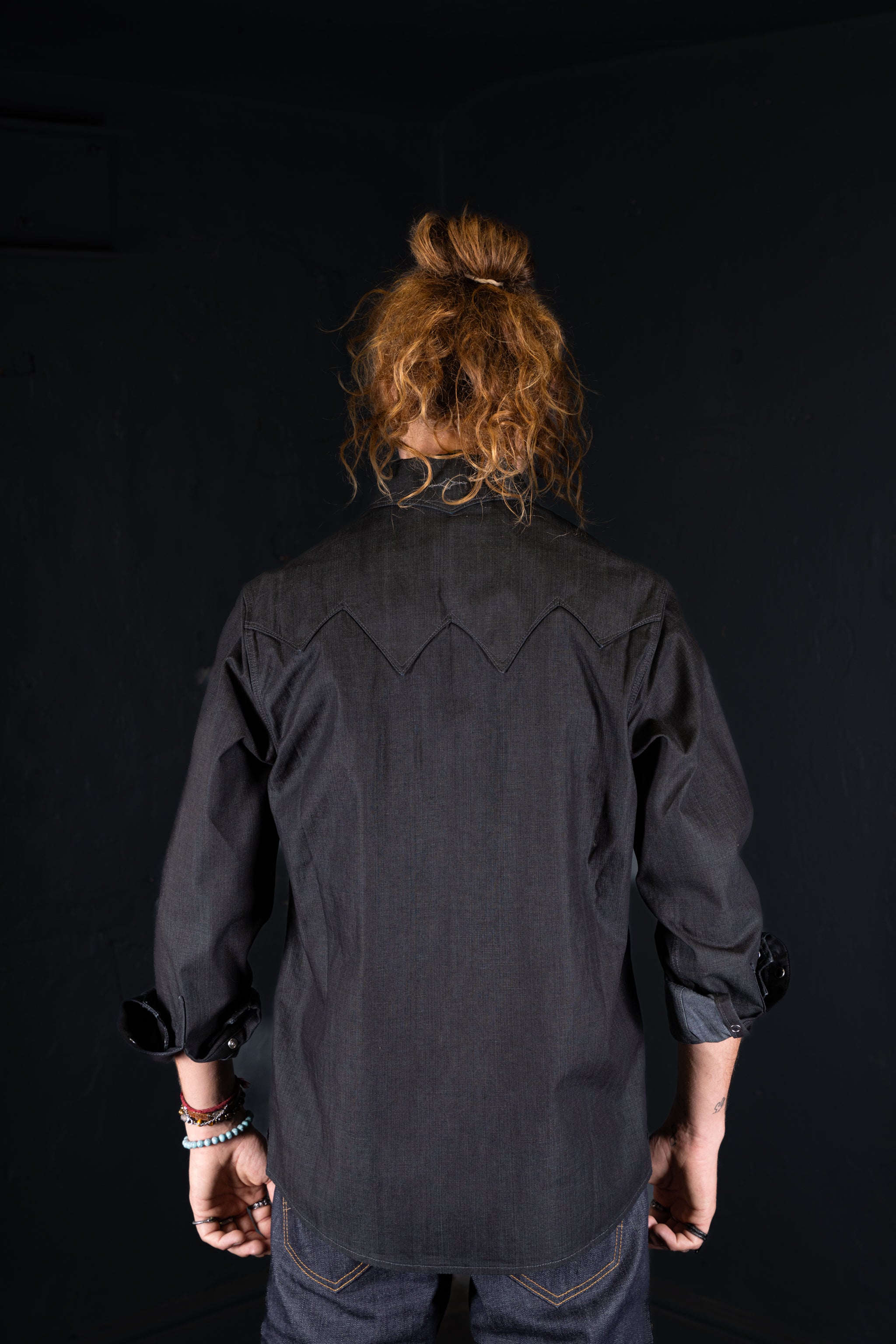 DDL 319R-DIABLO SWT-BC REGULAR FIT 2 POCKET WESTERN BLACK COATED DENIM SHIRT-8.25OZ-E1 BLACK