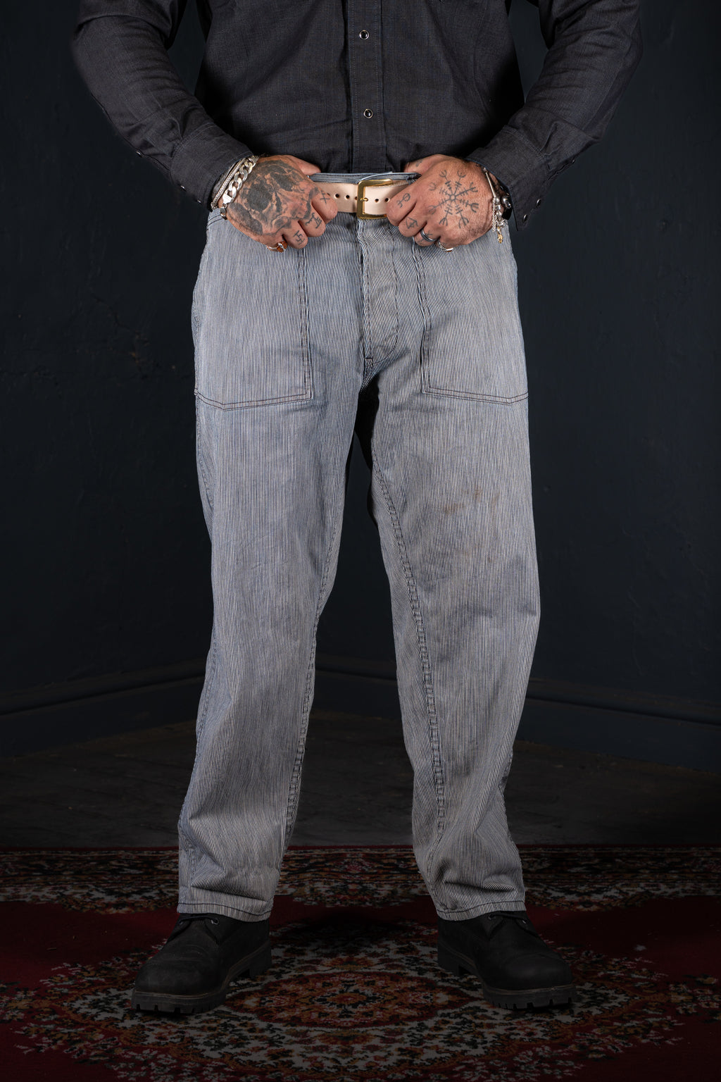 BZEN AHOY - M.1198 L30-MIDDLEMAST RELAX TAPERED NAVAL INSPIRED PANT-11.5oz-E1 TE INDIGO STRIPE