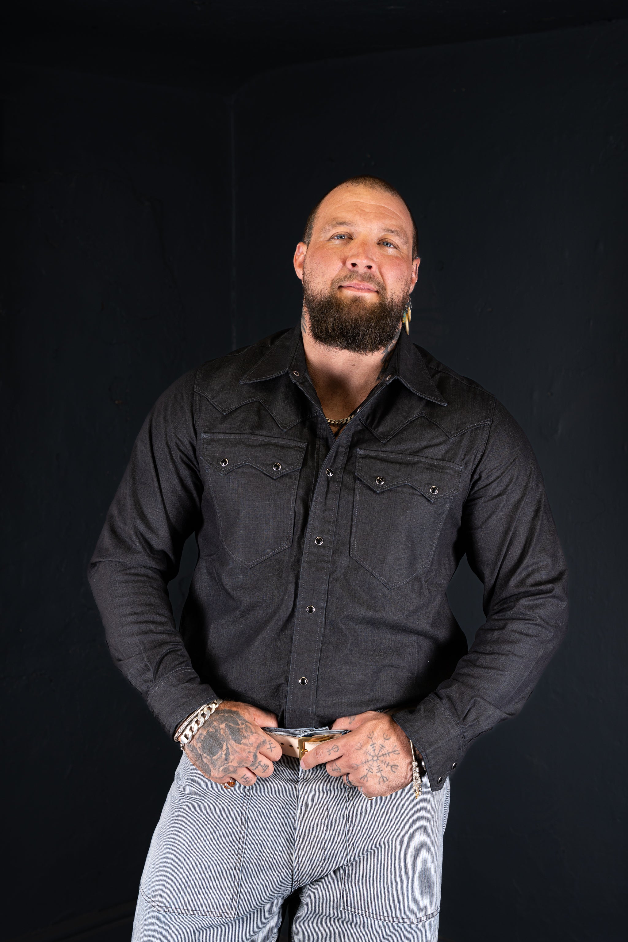 DDL 319R-DIABLO SWT-BC REGULAR FIT 2 POCKET WESTERN BLACK COATED DENIM SHIRT-8.25OZ-E1 BLACK