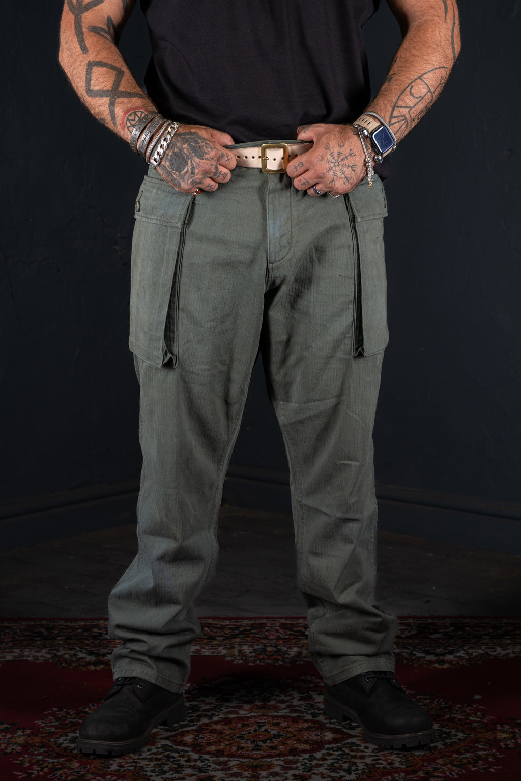BZEN M.1119R L32 RANGER-HBT4 REGULAR FIT USMC INSPIRED 4 POCKET HBT VEGGIE DYED PANT-7OZ-E0 MOSS GREEN
