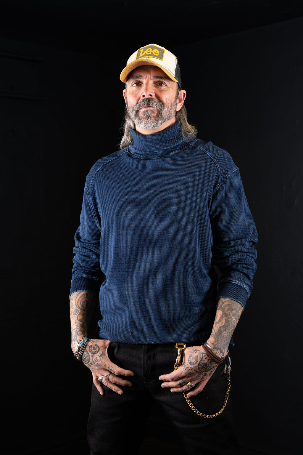 BZEN BLU BLU - M.3213 ENKAI REGULAR FIT INDIGO WAFFLE KNIT TURTLE NECK-250GSM- E1 MIDNIGHT BLUE