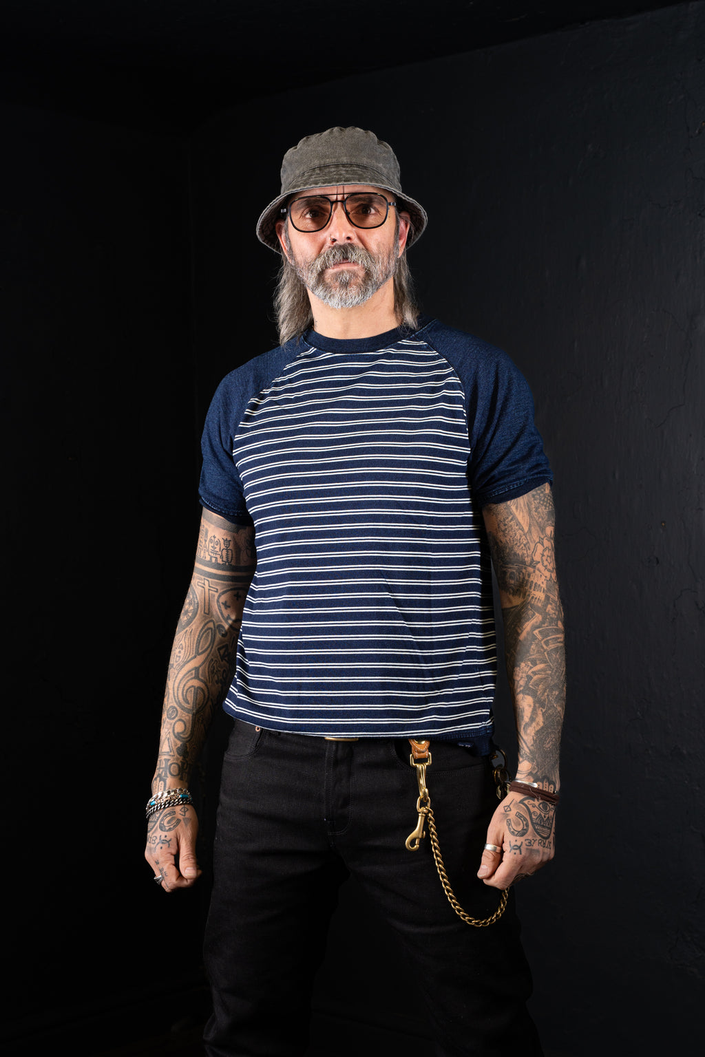 BZEN M.3067-THE LORD REGULAR FIT INDIGO STRIPE RAGLAN TEE-200GSM-E0 INDIGO STRIPE
