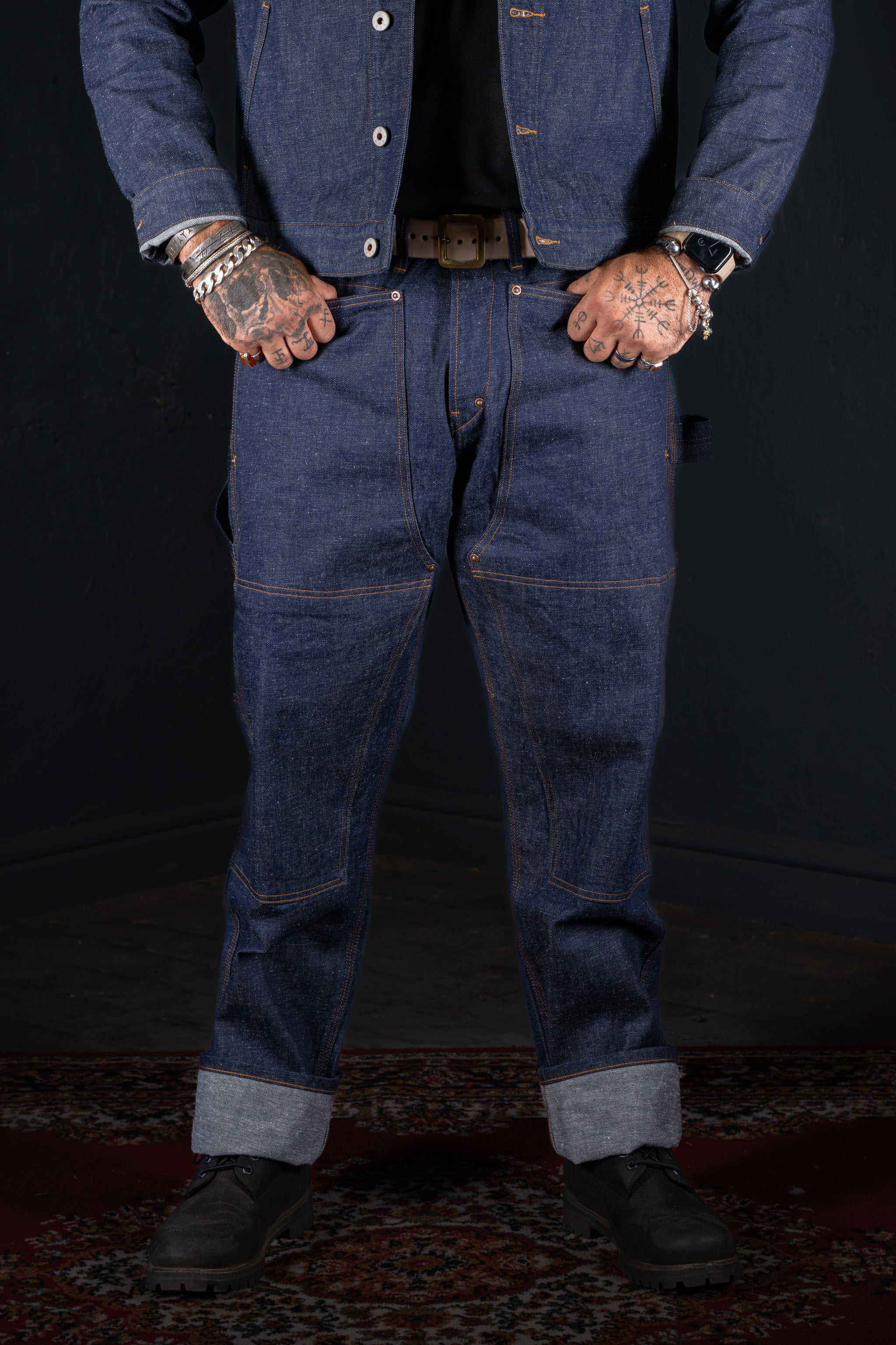 BZEN M.1279 JETHRO-ReHASH DOUBLE PANEL FRONT 6 POCKET RECYCLED COTTON DENIM PAINTER JEAN-12.5oz-HRH INDIGO