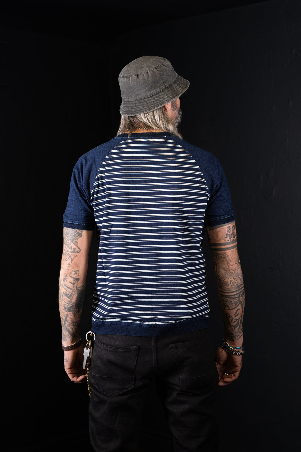 BZEN M.3067-THE LORD REGULAR FIT INDIGO STRIPE RAGLAN TEE-200GSM-E0 INDIGO STRIPE