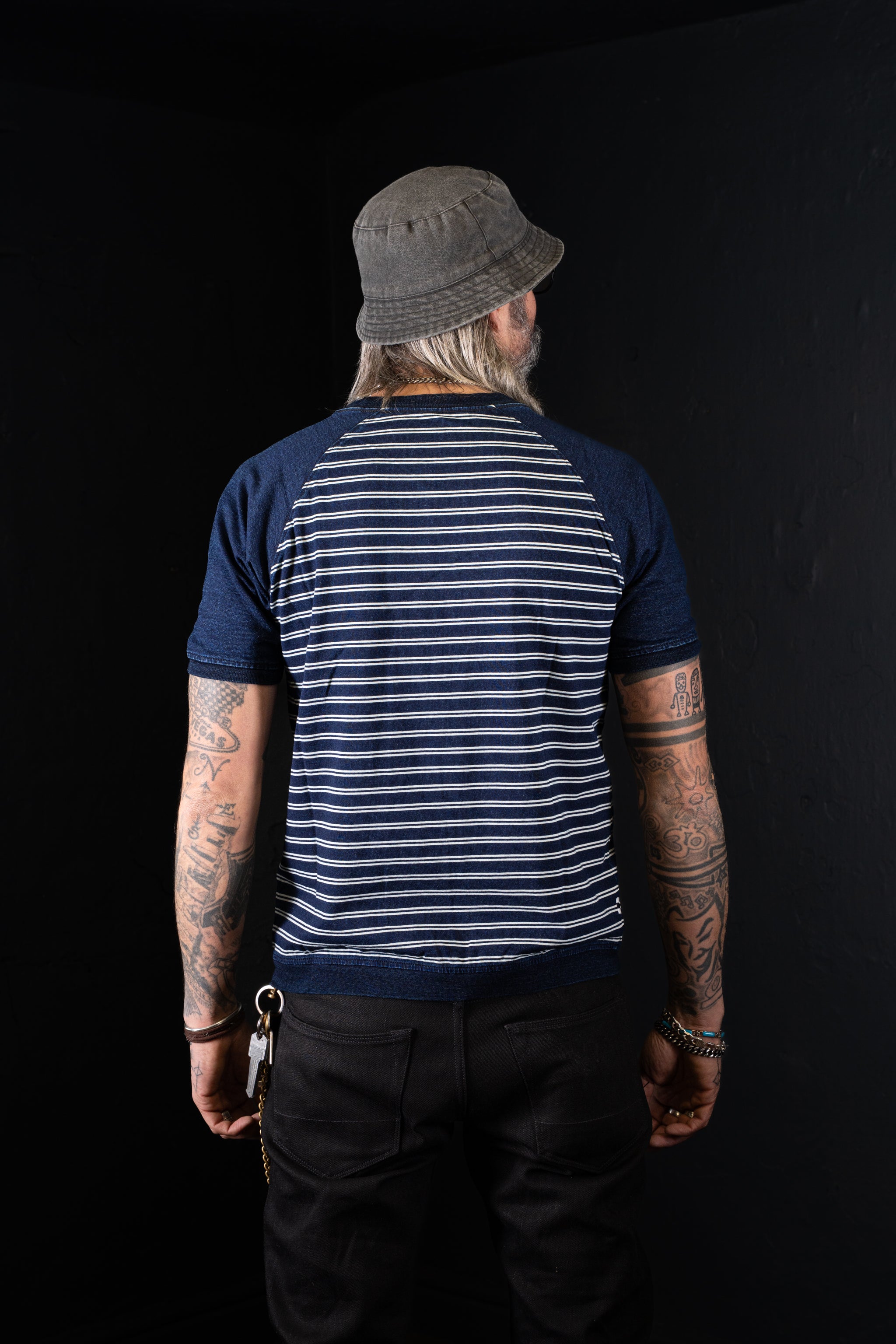 BZEN M.3067-THE LORD REGULAR FIT INDIGO STRIPE RAGLAN TEE-200GSM-E0 INDIGO STRIPE