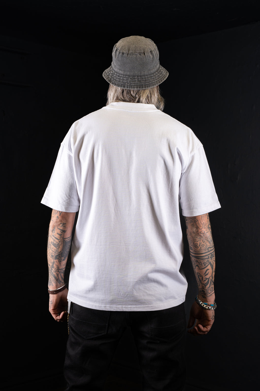 DUZ DENIM ORIGINAL CHEST PRINT OVERSIZED TEE-HEAVY JERSEY-350gsm-WHITE