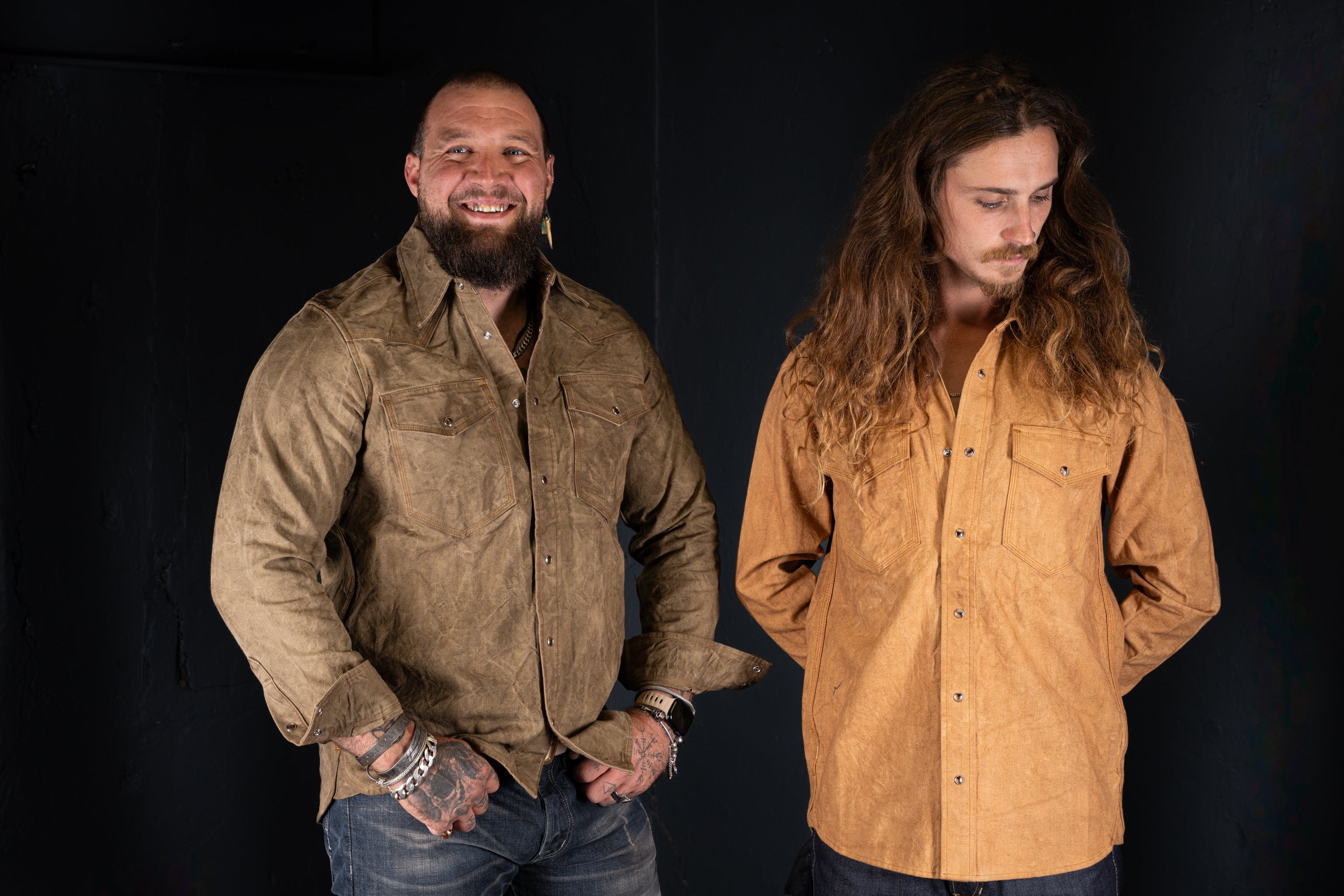 BZEN M.3239R-JESSE-TRIPLE REGULAR FIT TRIPLE NEEDLE WESTERN VEGGIE DYED CANVAS SHIRT-12OZ-E0 MOSS GREEN