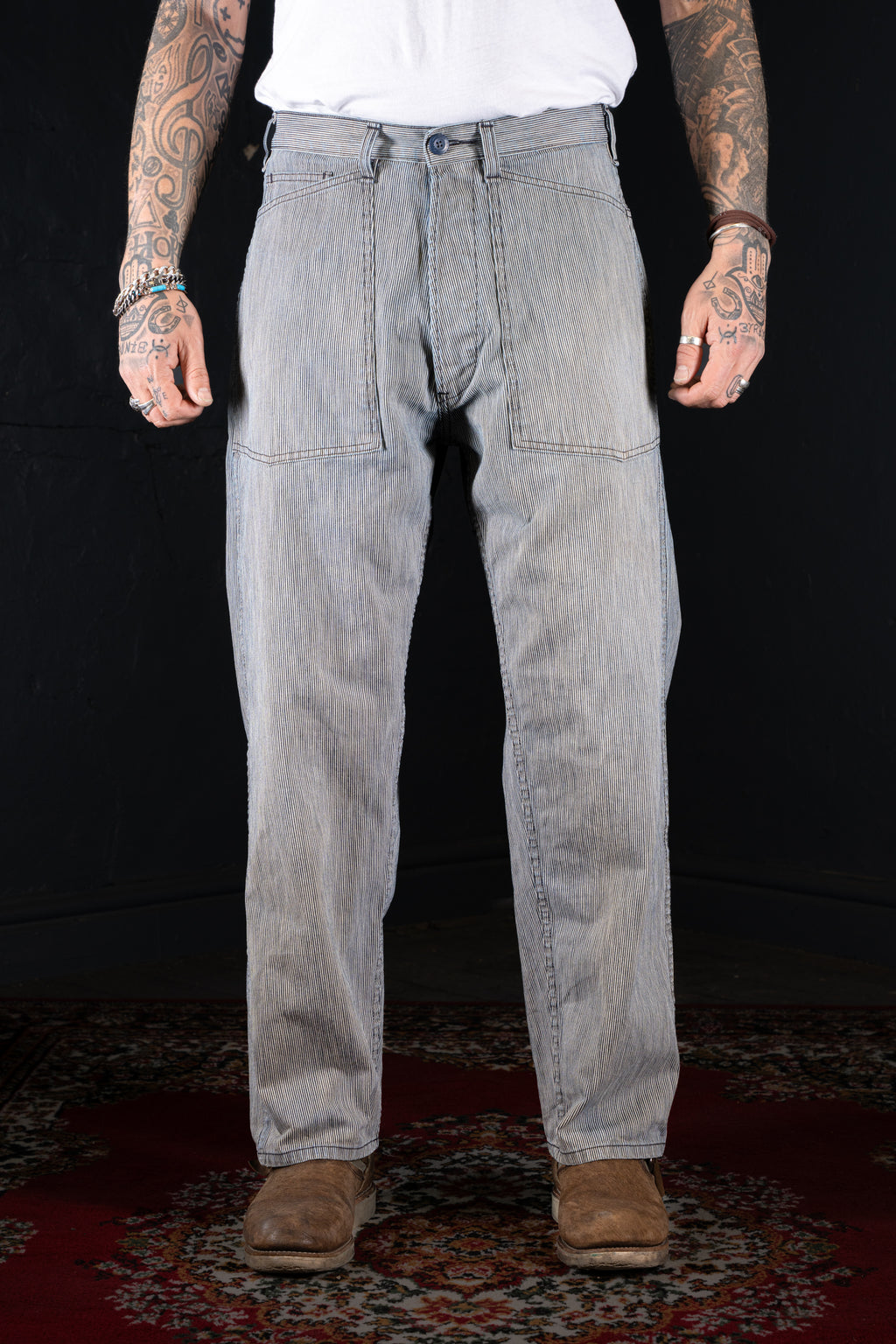 BZEN AHOY - M.1198 L30-MIDDLEMAST RELAX TAPERED NAVAL INSPIRED PANT-11.5oz-E1 TE INDIGO STRIPE