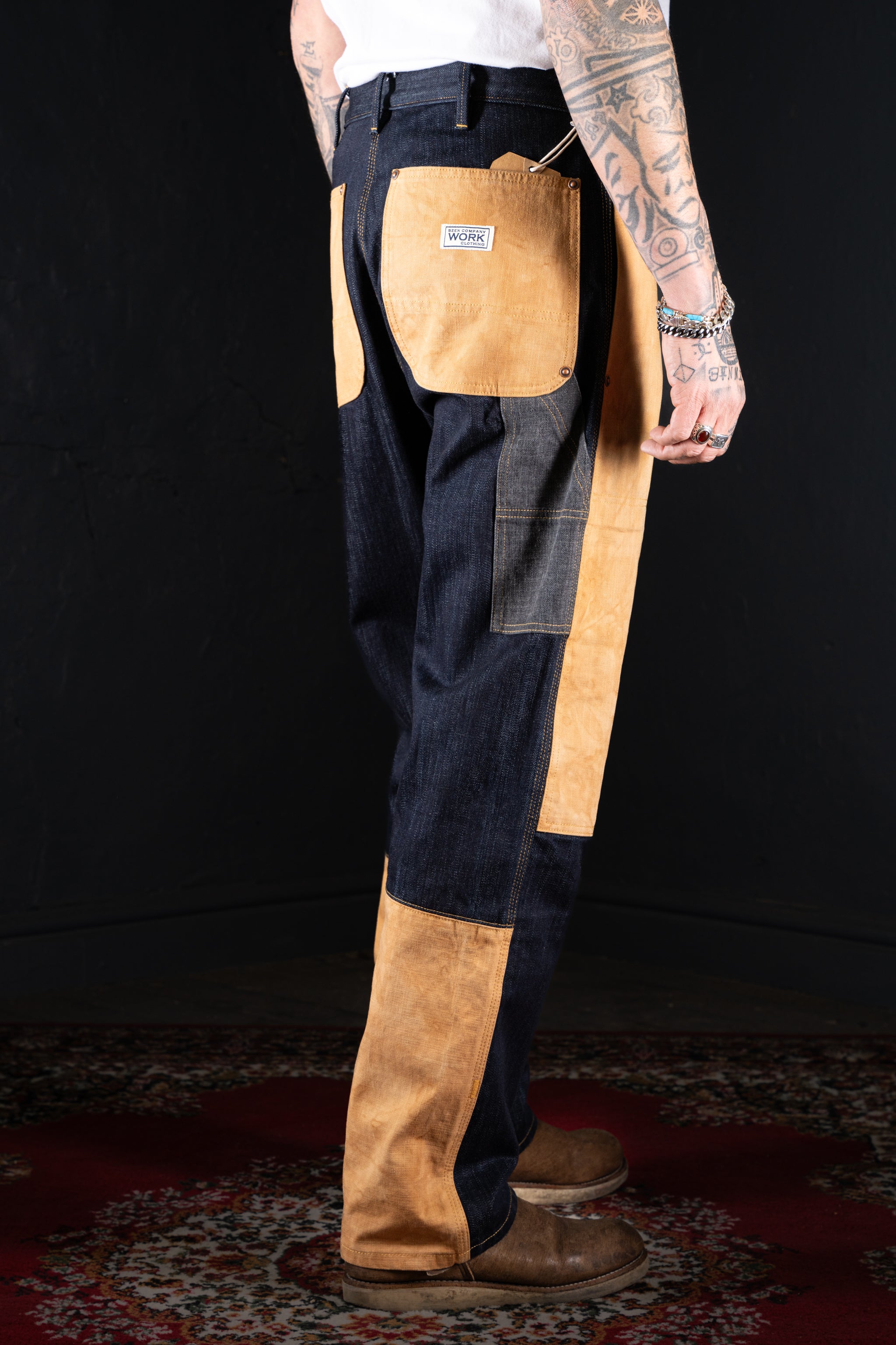 BZEN M.1279 JETHRO-CBC DOUBLE PANEL FRONT 6 POCKET COLOR BLOCK DENIM PAINTER JEAN-14oz-HRH INDIGO
