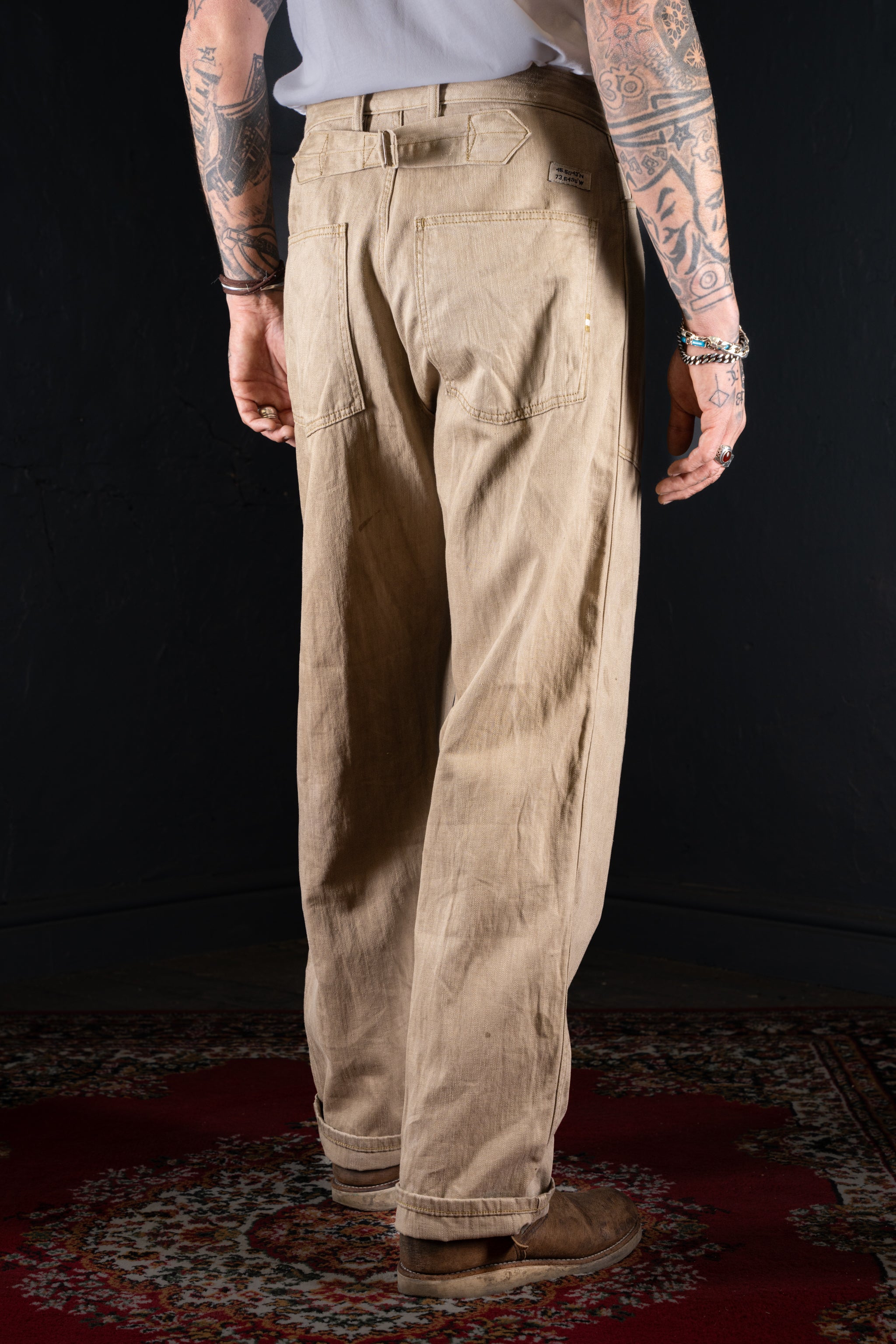 BZEN M.1198 L32-MIDDLEMAST RELAX TAPERED COTTON LINEN NAVAL INSPIRED PANT VEGGIE DYED-9oz-E0 MOSS GREEN