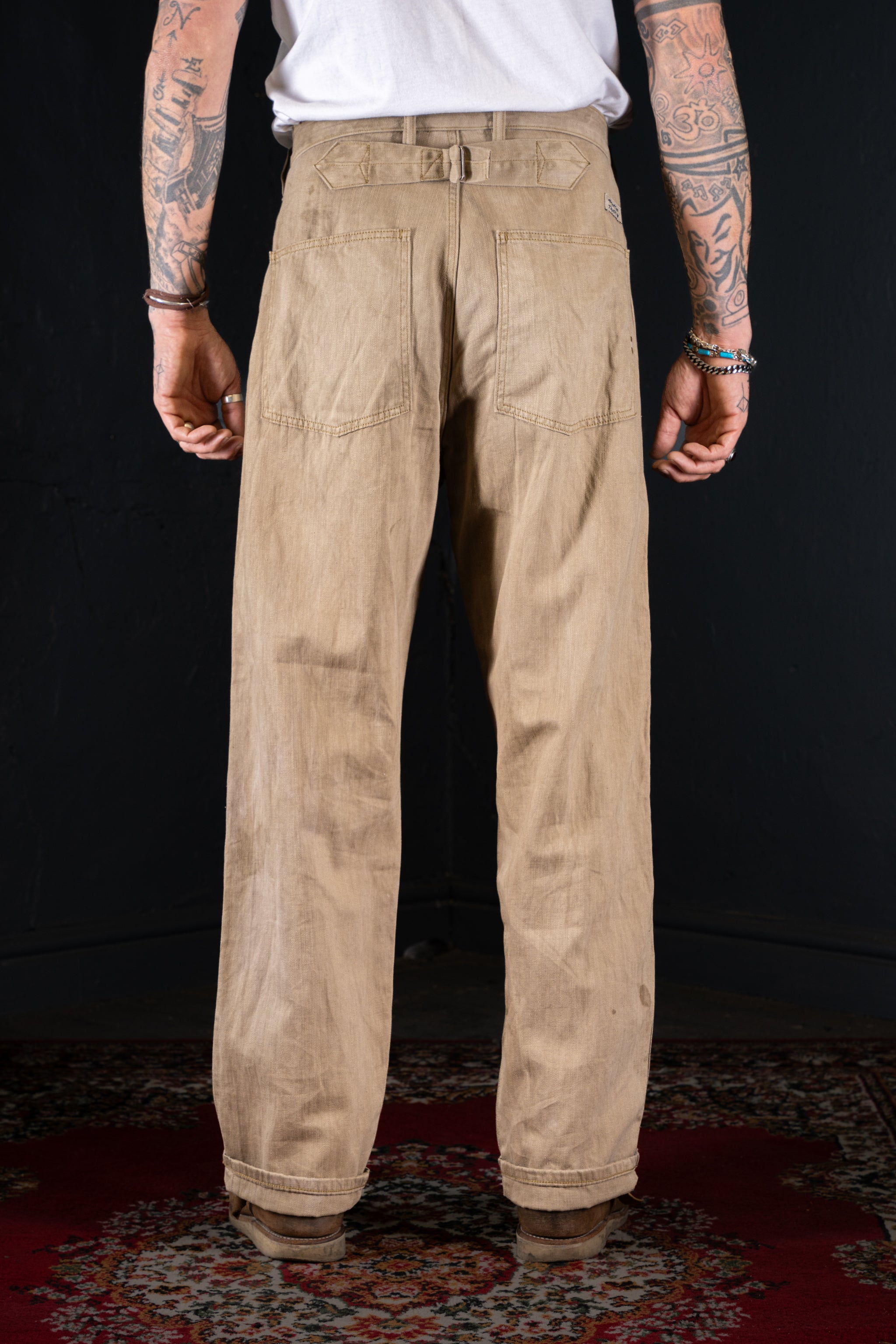 BZEN M.1198 L32-MIDDLEMAST RELAX TAPERED COTTON LINEN NAVAL INSPIRED PANT VEGGIE DYED-9oz-E0 MOSS GREEN