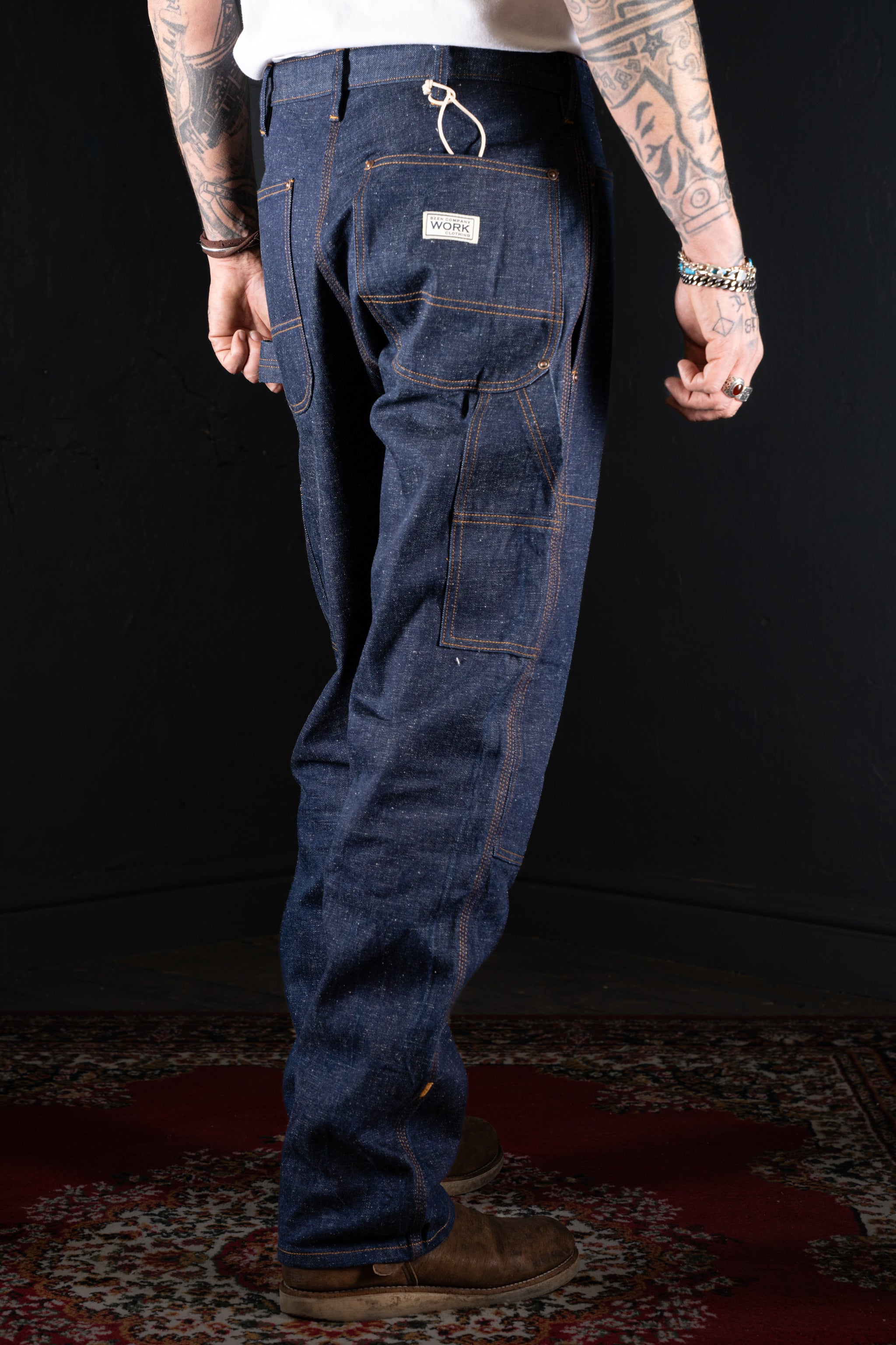 BZEN M.1279 JETHRO-ReHASH DOUBLE PANEL FRONT 6 POCKET RECYCLED COTTON DENIM PAINTER JEAN-12.5oz-HRH INDIGO