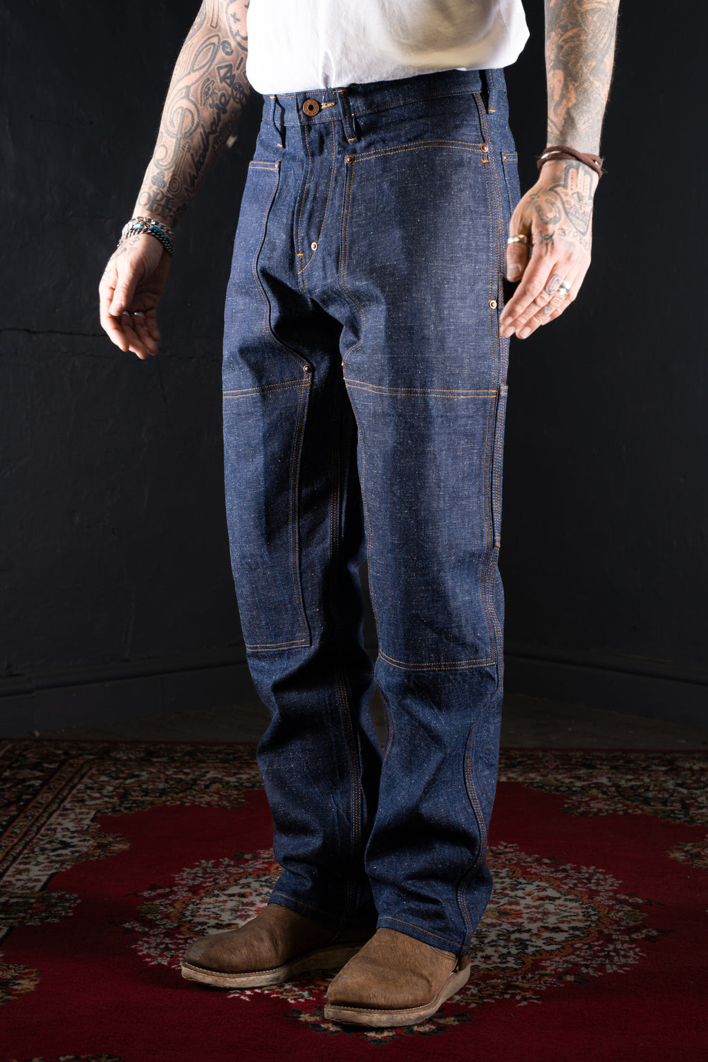 BZEN M.1279 JETHRO-ReHASH DOUBLE PANEL FRONT 6 POCKET RECYCLED COTTON DENIM PAINTER JEAN-12.5oz-HRH INDIGO