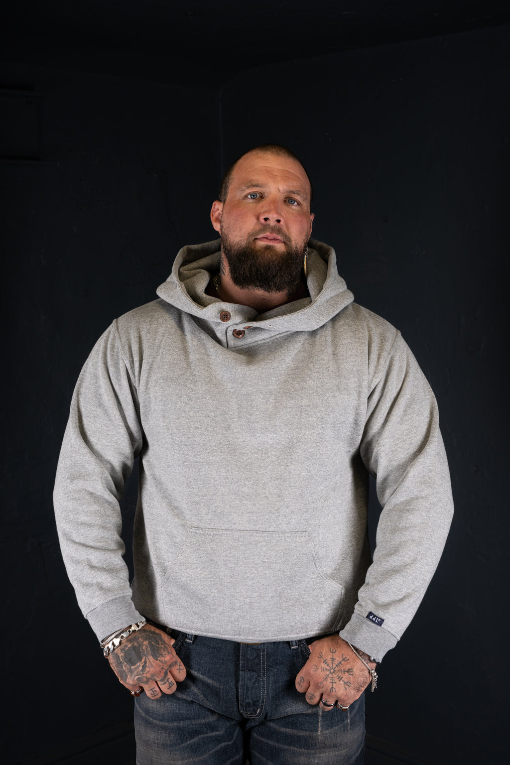 DDL 306-THE HOD3 LONG SLEEVE 3 BUTTON KANGAROO FLEECE HOODIE
