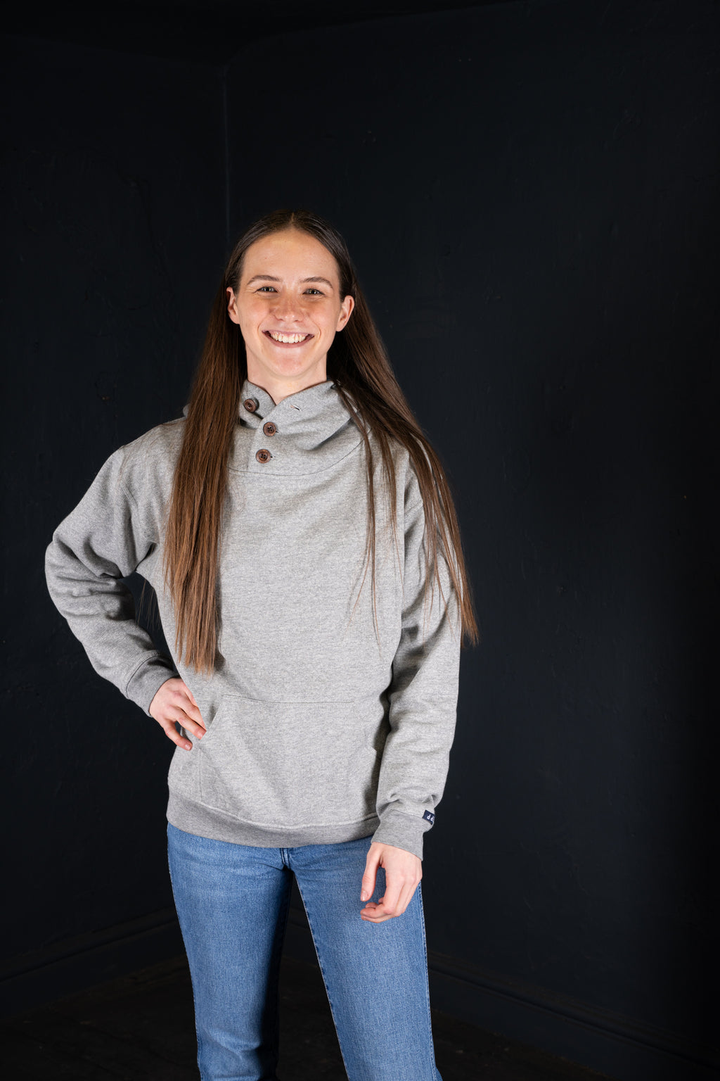 DDL 306-THE HOD3 LONG SLEEVE 3 BUTTON KANGAROO FLEECE HOODIE