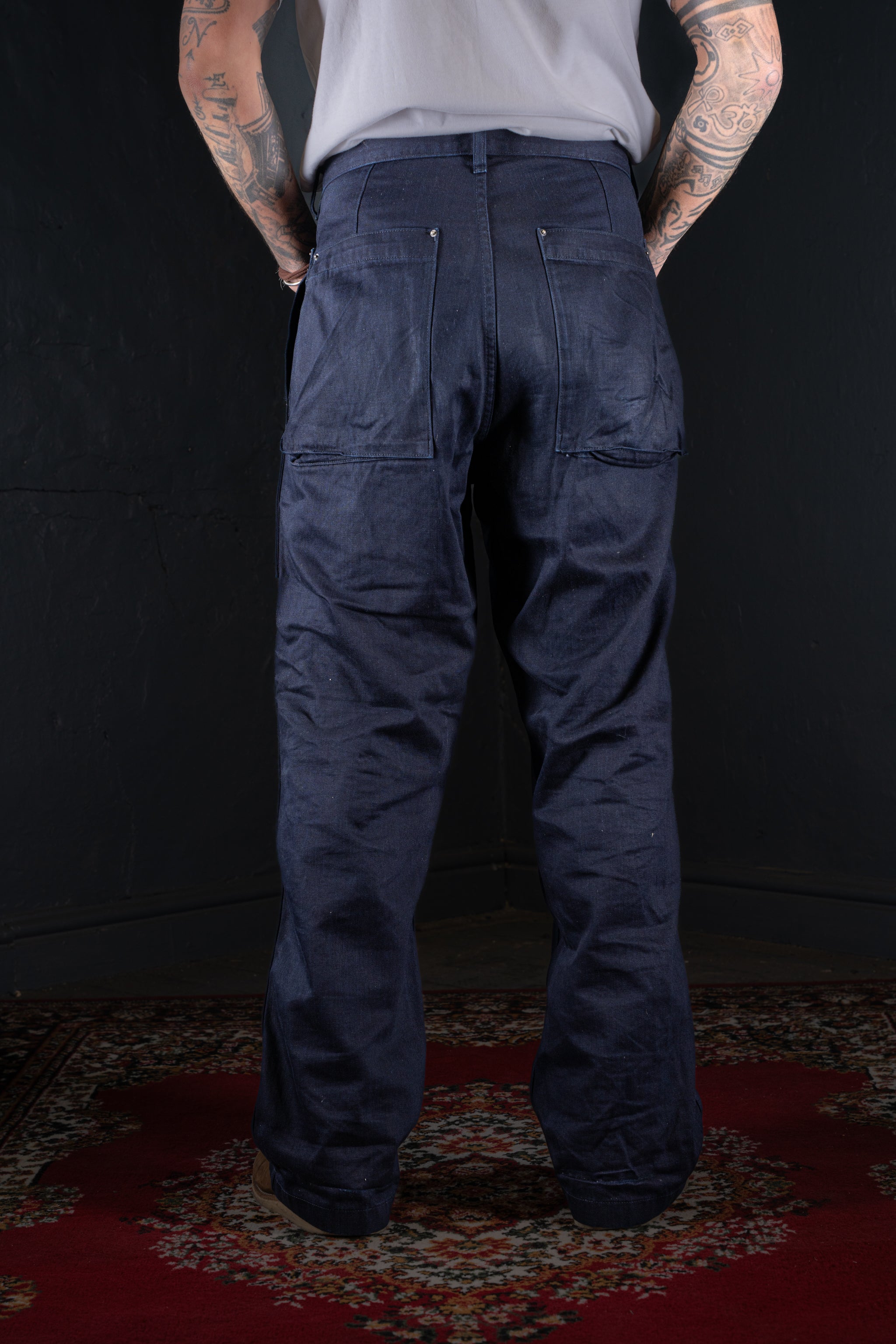 BZEN M.1170 DECKS-8P REGULAR FIT USN INSPIRED 8 POCKET CROSS DYED INDIGO DENIM PANT-10.5OZ-E0 BLUE SILO