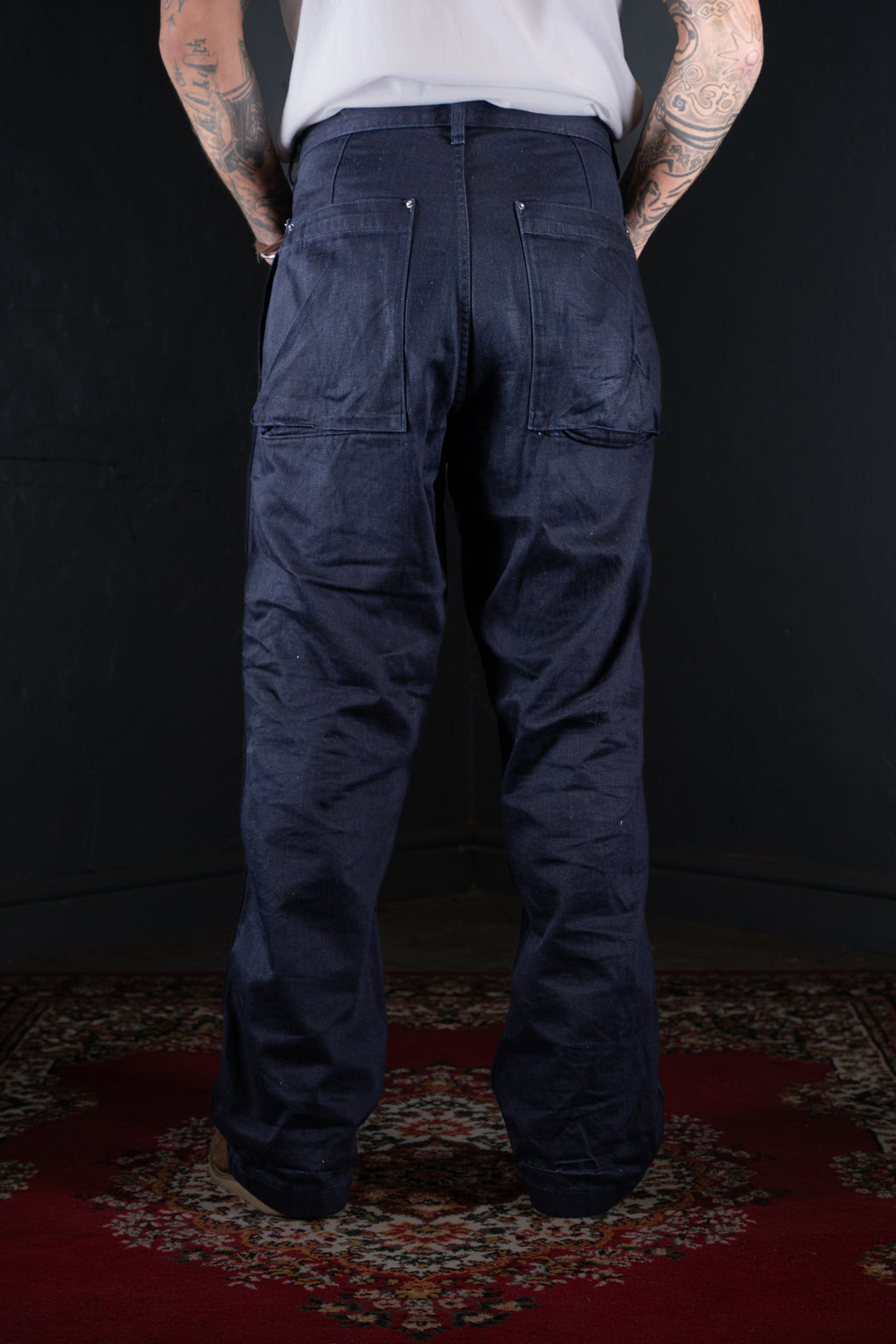 BZEN M.1170 DECKS-8P REGULAR FIT USN INSPIRED 8 POCKET CROSS DYED INDIGO DENIM PANT-10.5OZ-E0 BLUE SILO