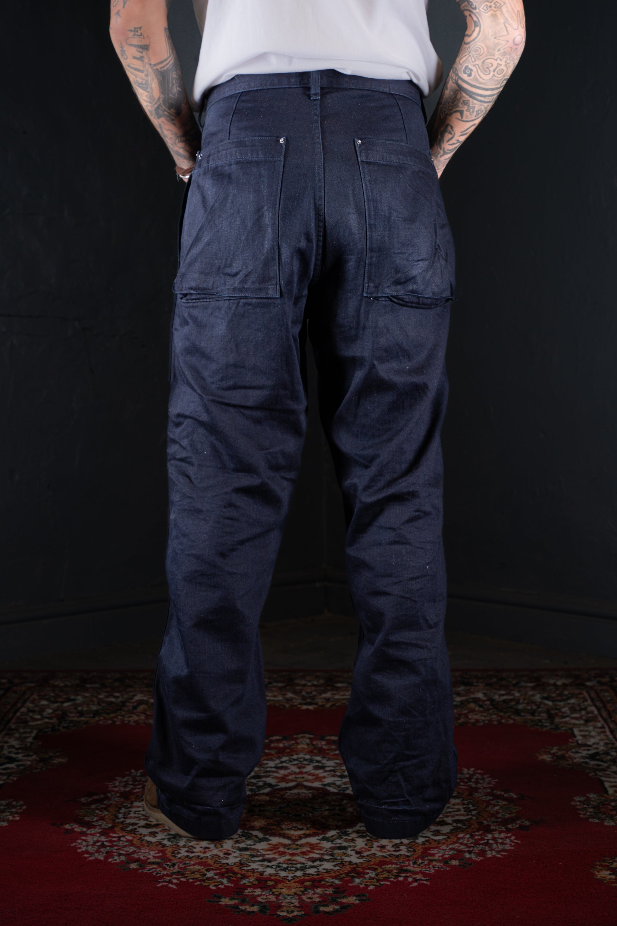 BZEN M.1170 DECKS-8P REGULAR FIT USN INSPIRED 8 POCKET CROSS DYED INDIGO DENIM PANT-10.5OZ-E0 BLUE SILO