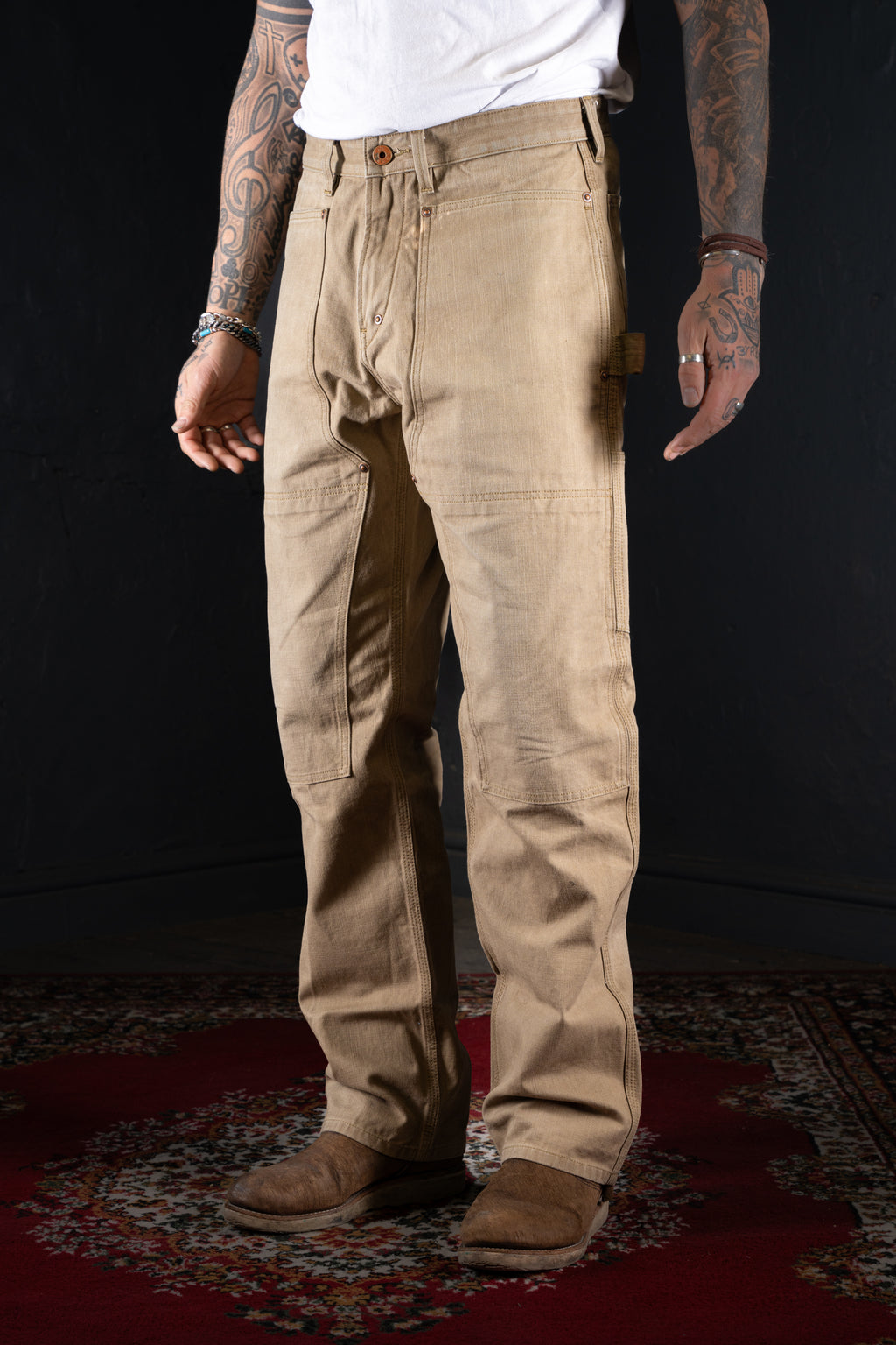 BZEN M.1279 JETHRO-CSW DOUBLE PANEL FRONT 6 POCKET DENIM PAINTER VEGGIE DYED CANVAS JEAN-12oz-E0 SEAWEED