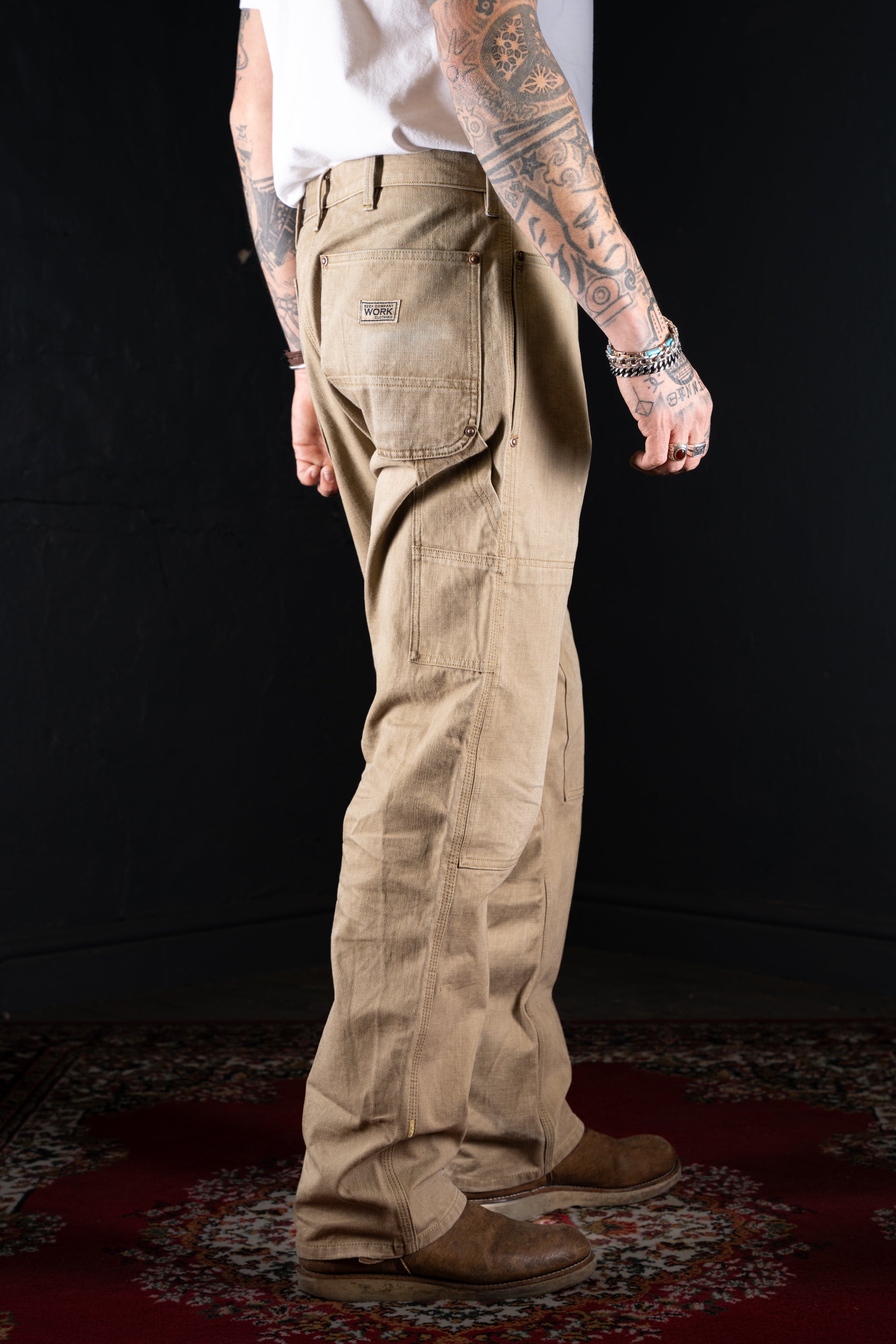 BZEN M.1279 JETHRO-CSW DOUBLE PANEL FRONT 6 POCKET DENIM PAINTER VEGGIE DYED CANVAS JEAN-12oz-E0 SEAWEED