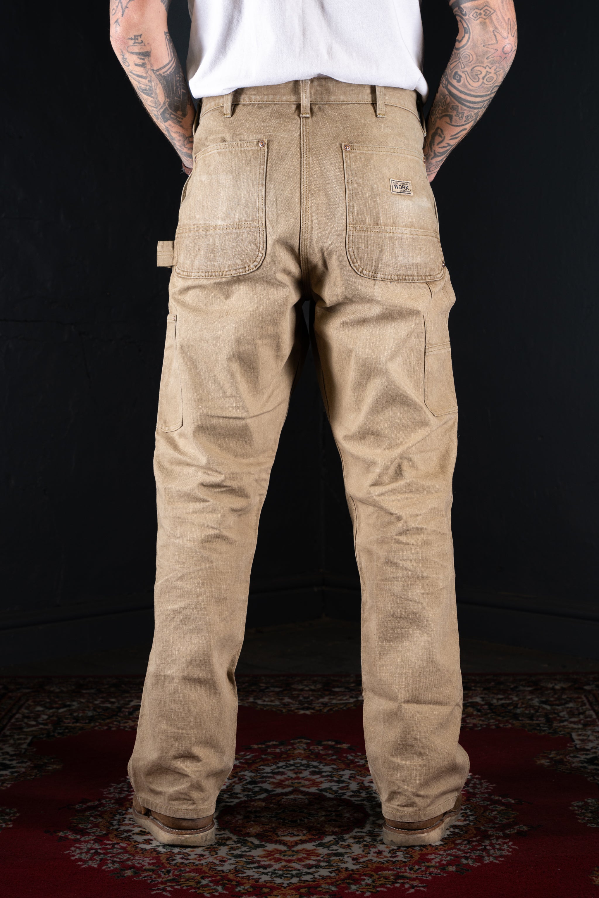 BZEN M.1279 JETHRO-CSW DOUBLE PANEL FRONT 6 POCKET DENIM PAINTER VEGGIE DYED CANVAS JEAN-12oz-E0 SEAWEED