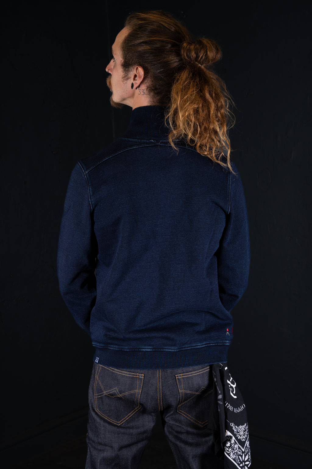 BZEN BLU BLU - M.3023 MARINER REGULAR FIT SHAWL COLLAR KNIT TOP-E1 DARK INDIGO