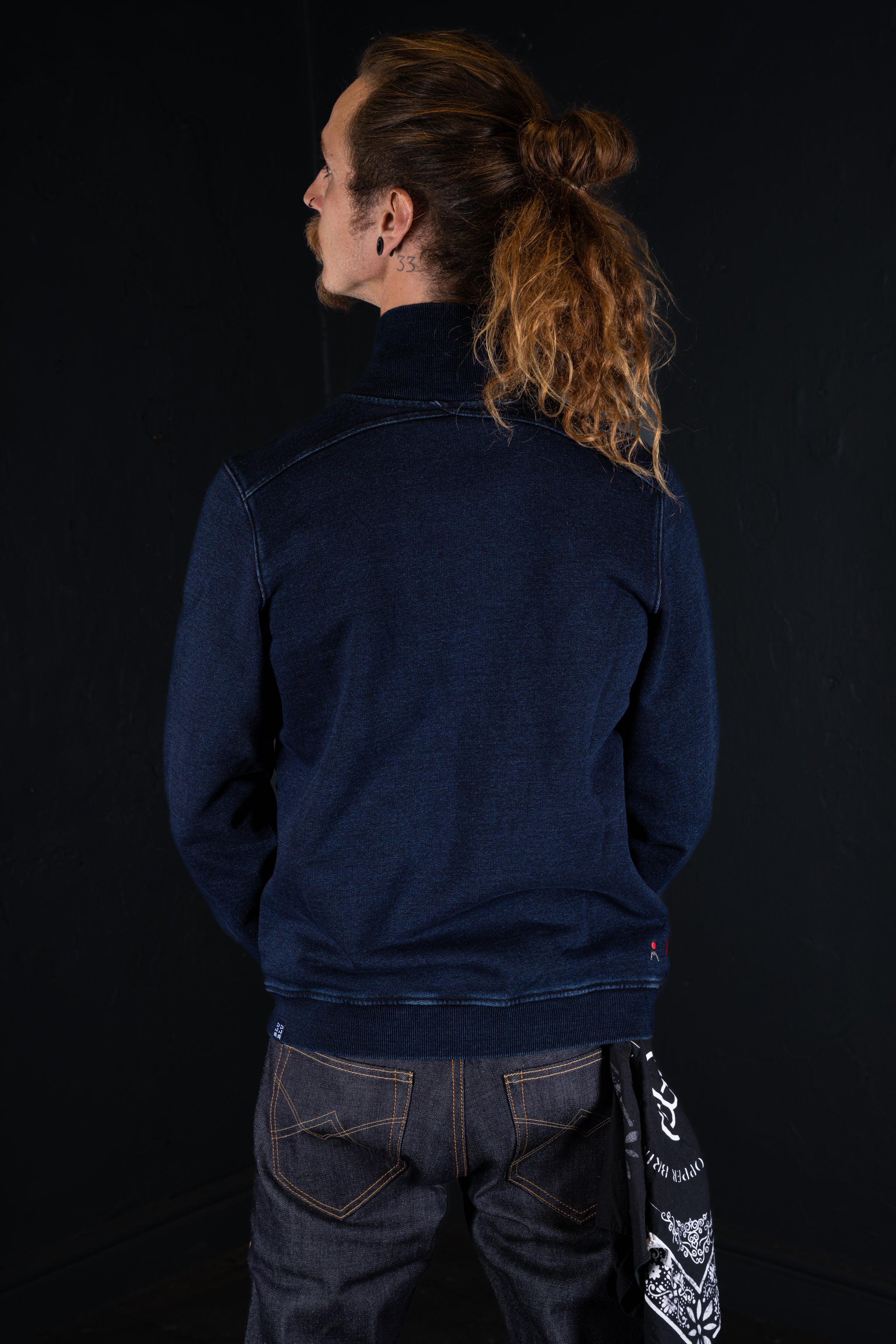 BZEN BLU BLU - M.3023 MARINER REGULAR FIT SHAWL COLLAR KNIT TOP-E1 DARK INDIGO