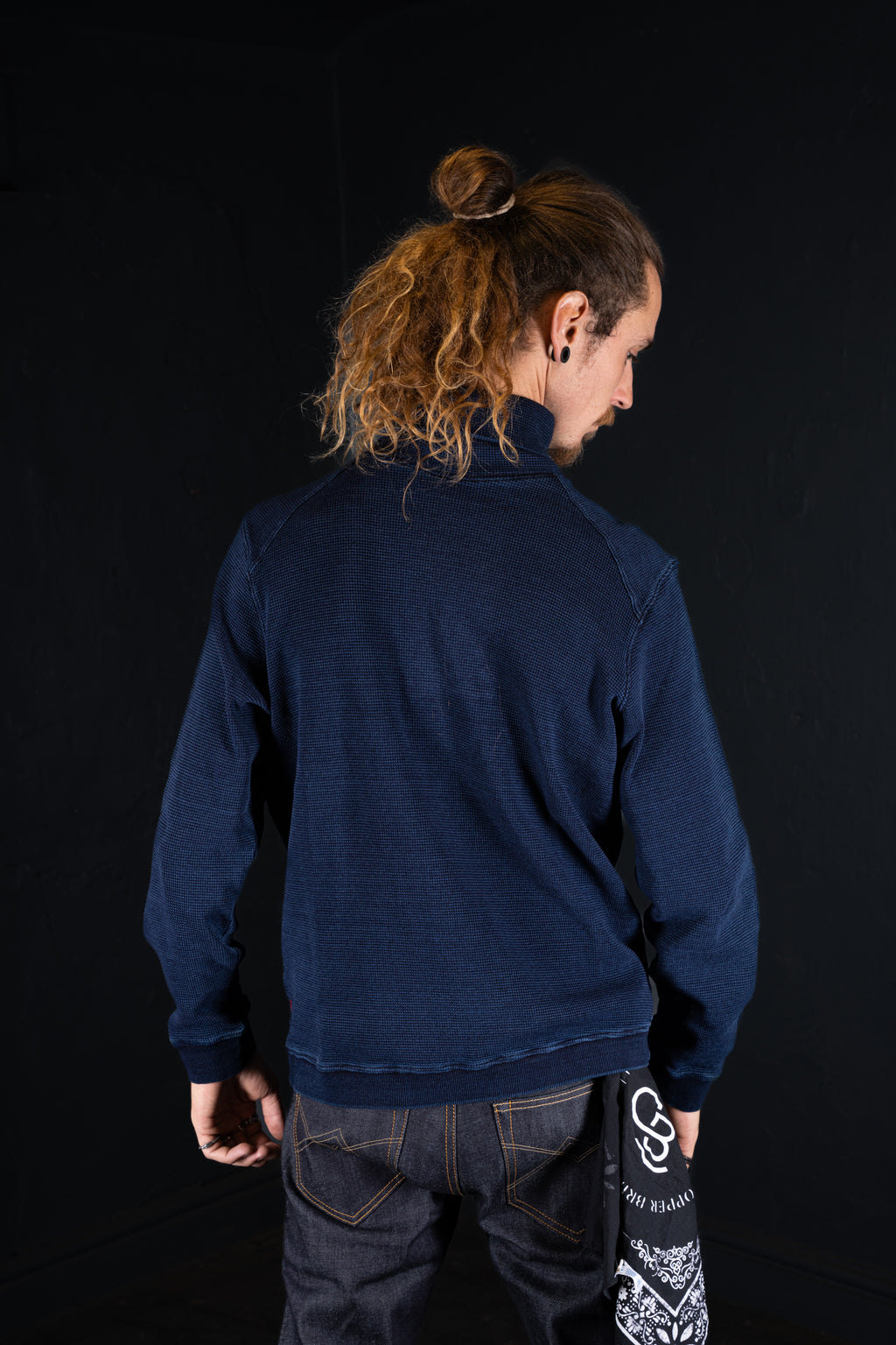 BZEN BLU BLU - M.3213 ENKAI REGULAR FIT INDIGO WAFFLE KNIT TURTLE NECK-250GSM- E1 MIDNIGHT BLUE