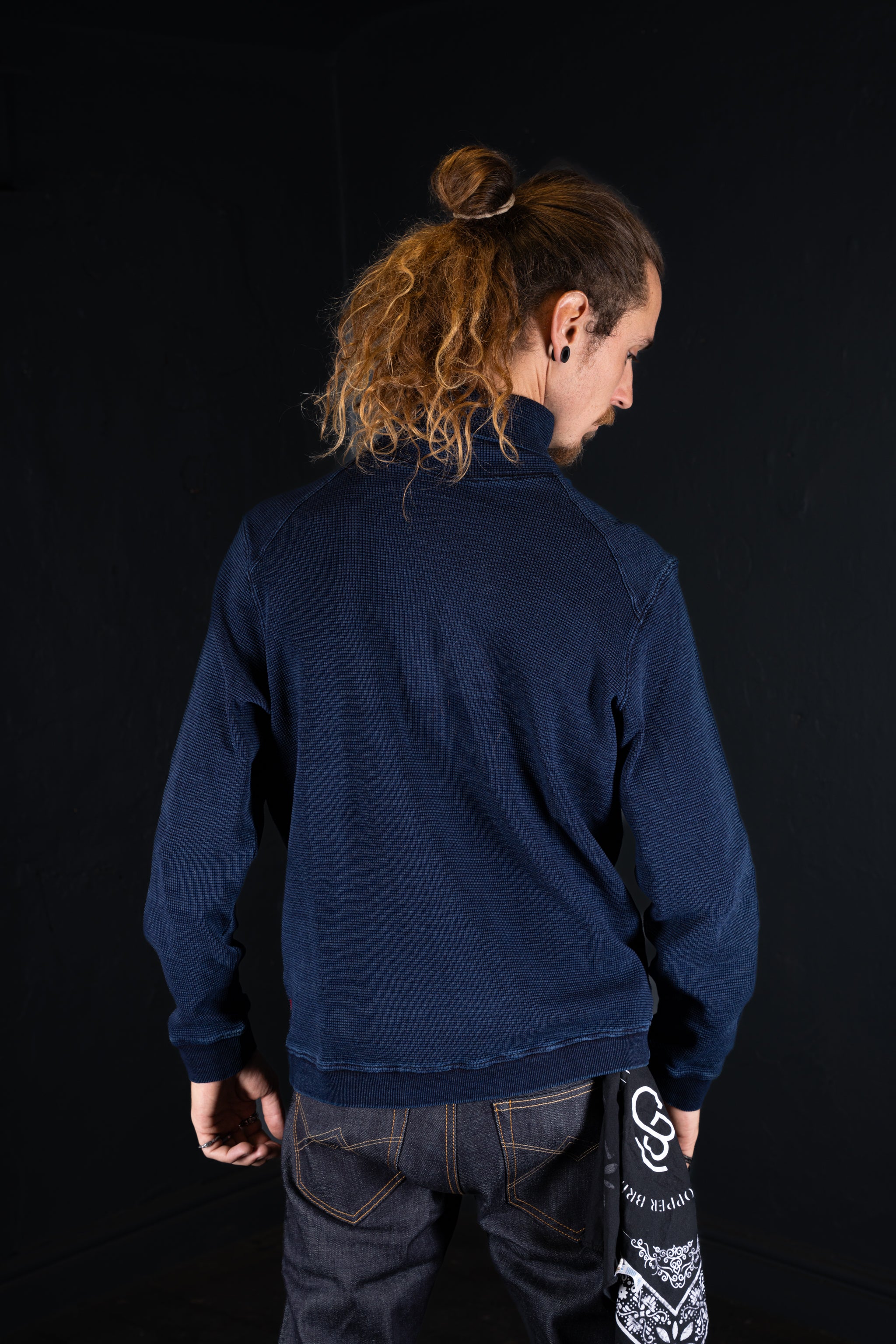 BZEN BLU BLU - M.3213 ENKAI REGULAR FIT INDIGO WAFFLE KNIT TURTLE NECK-250GSM- E1 MIDNIGHT BLUE