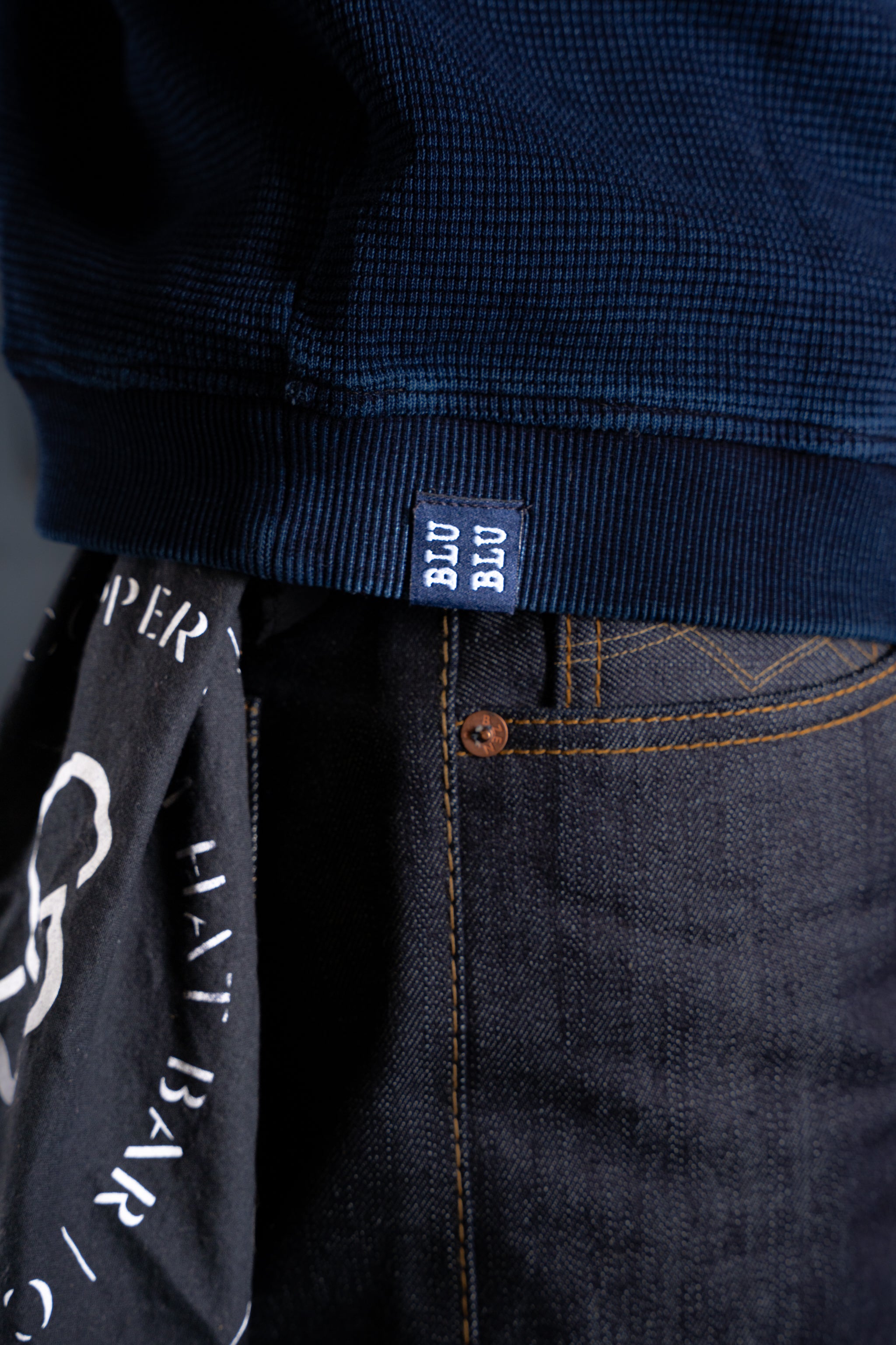 BZEN BLU BLU - M.3023 MARINER REGULAR FIT SHAWL COLLAR KNIT TOP-E1 DARK INDIGO