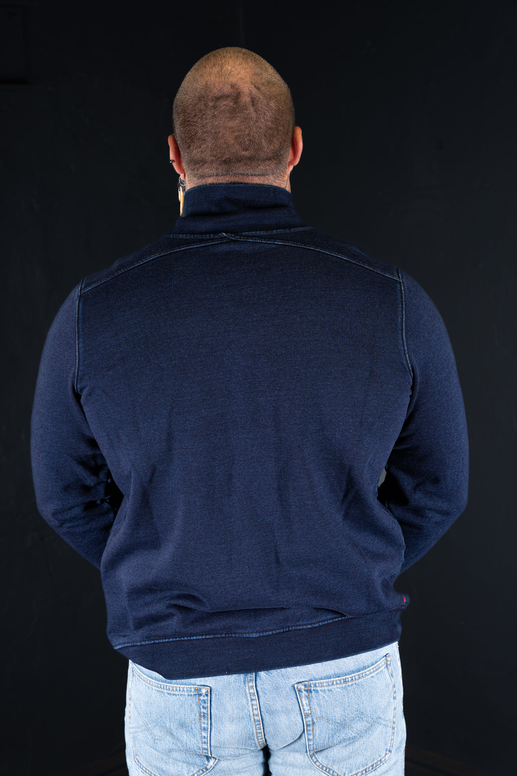 BZEN BLU BLU - M.3023 MARINER REGULAR FIT SHAWL COLLAR KNIT TOP-E1 DARK INDIGO