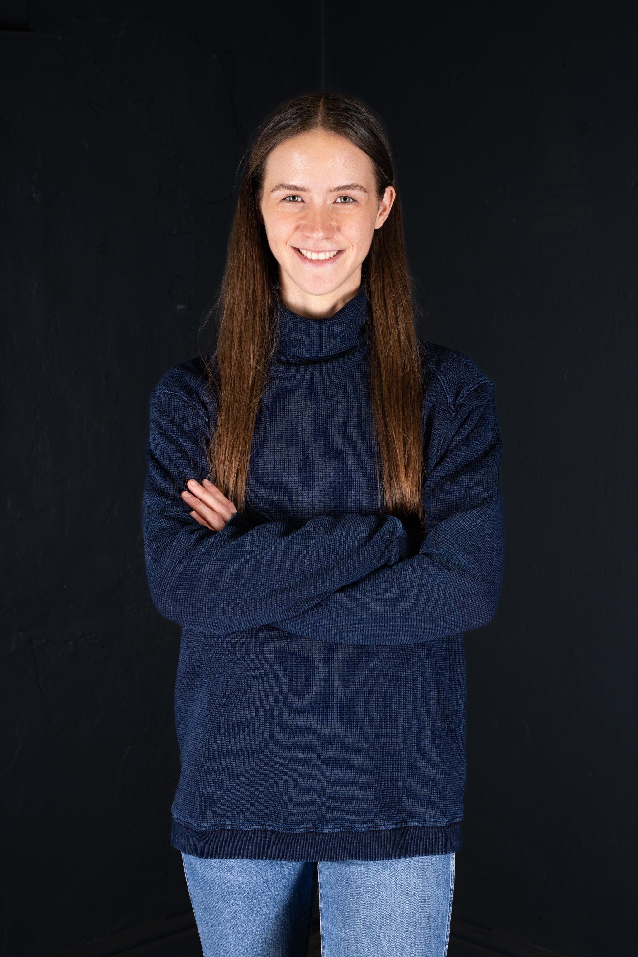 BZEN BLU BLU - M.3213 ENKAI REGULAR FIT INDIGO WAFFLE KNIT TURTLE NECK-250GSM- E1 MIDNIGHT BLUE