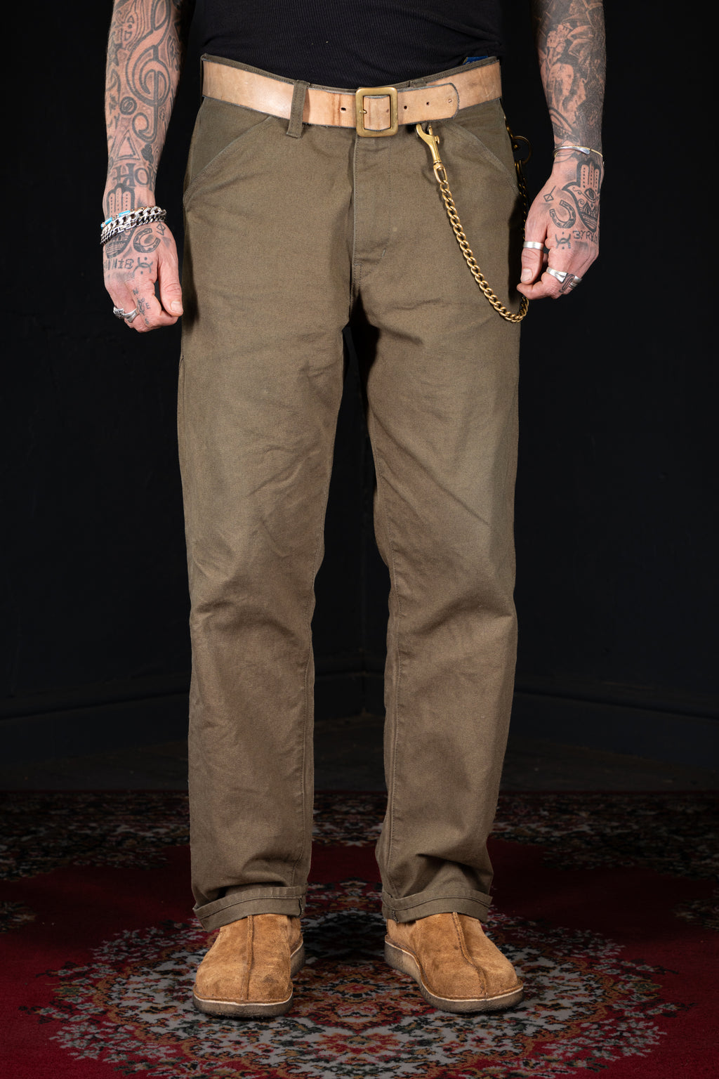 BZEN M.1136 RORY-CAG RELAX FIT FLAT FRONT 4 POCKET CANVAS PANT-12OZ-ARMY GREEN
