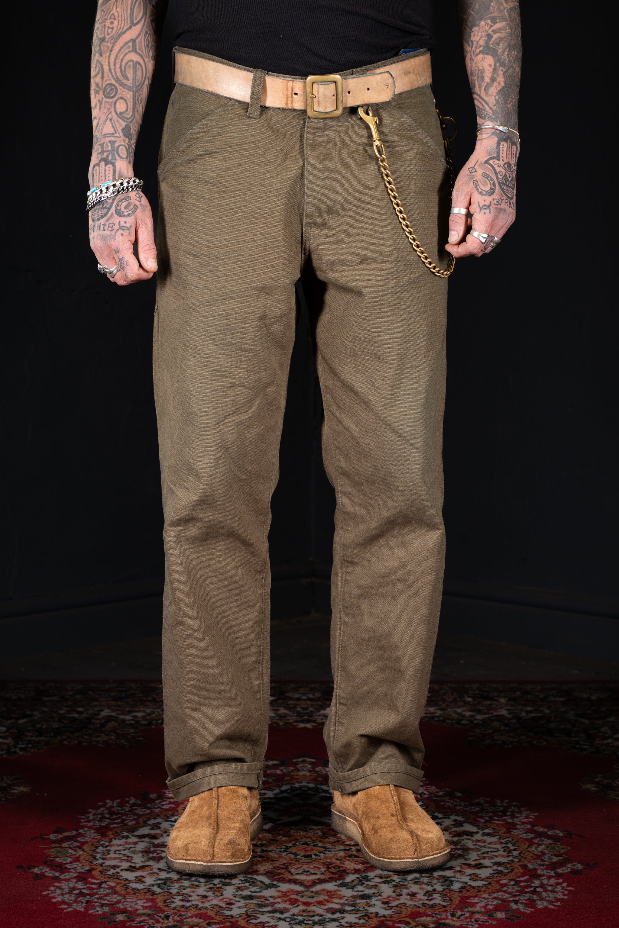 BZEN M.1136 RORY-CAG RELAX FIT FLAT FRONT 4 POCKET CANVAS PANT-12OZ-ARMY GREEN