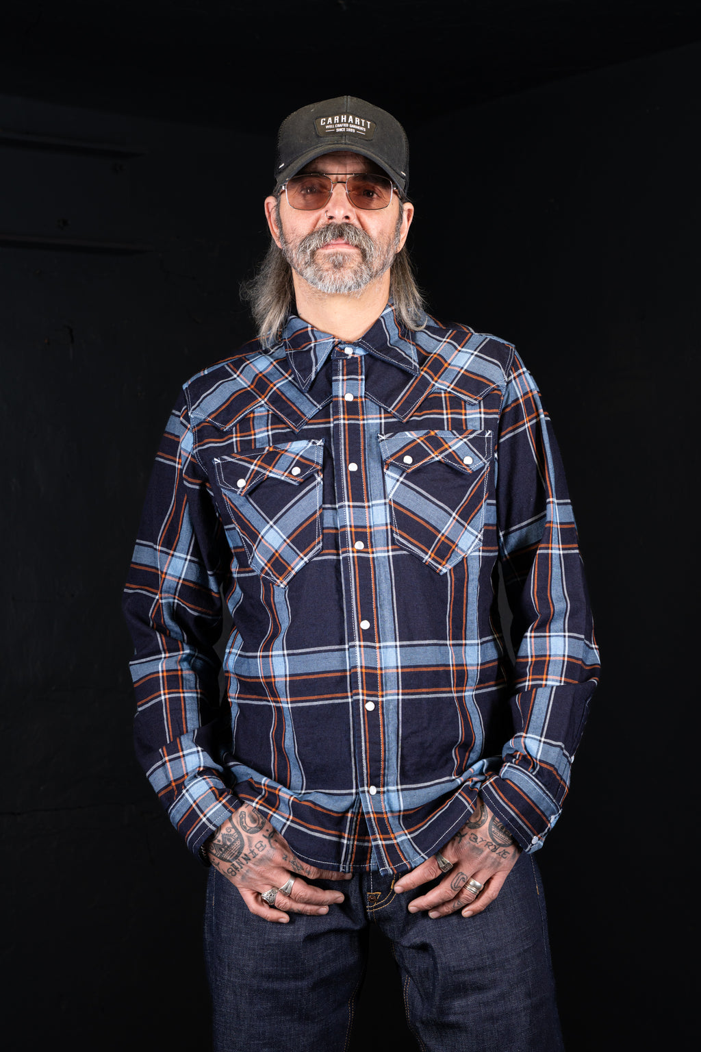 DDL 319R-DIABLO SWT-CBI REGULAR FIT 2 POCKET WESTERN INDIGO CHECK SHIRT-5.5OZ-E1 INDIGO CHECK