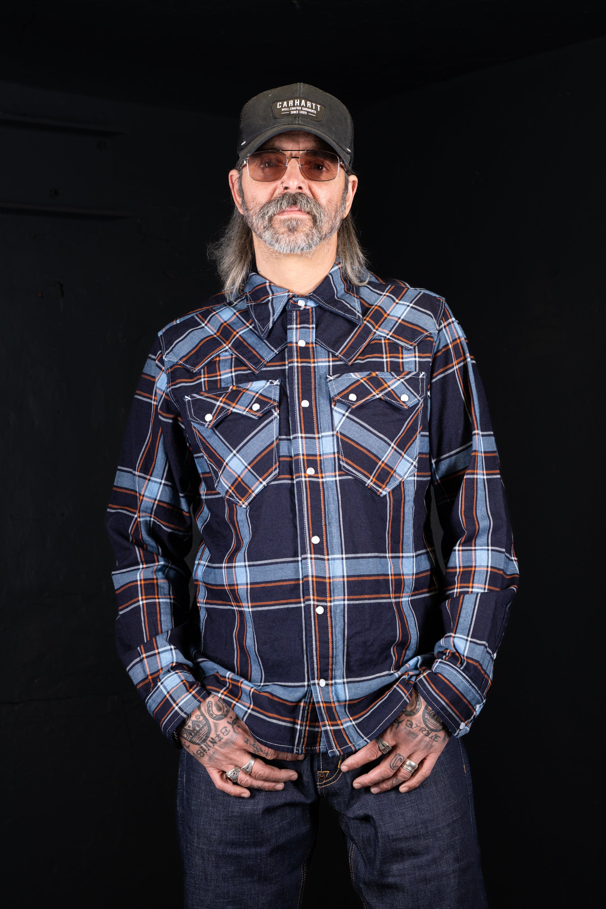 DDL 319R-DIABLO SWT-CBI REGULAR FIT 2 POCKET WESTERN INDIGO CHECK SHIRT-5.5OZ-E1 INDIGO CHECK