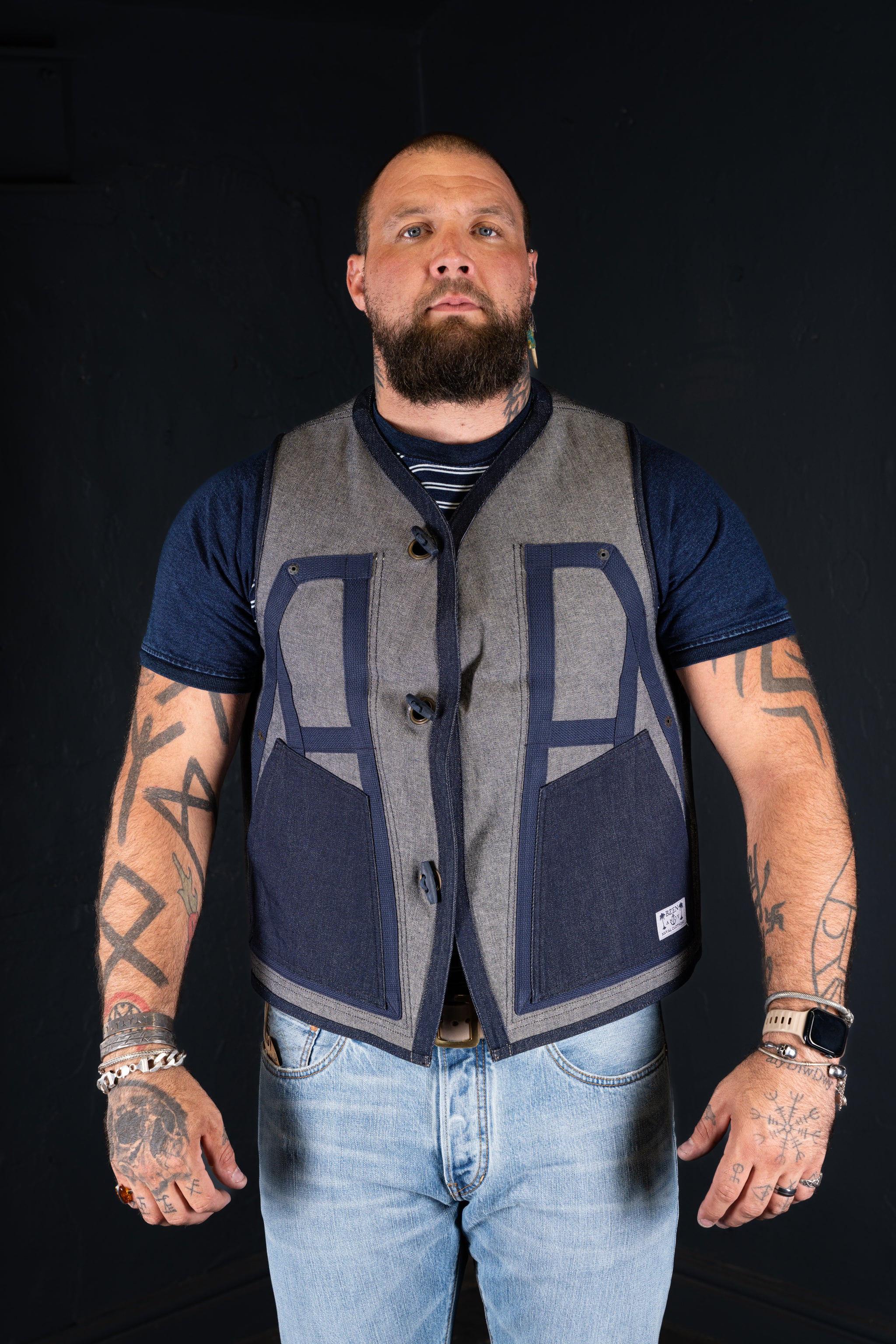 BZEN M.3069-MOBY RELAX FIT REVERSIBLE FLOATER VEST-NAVY