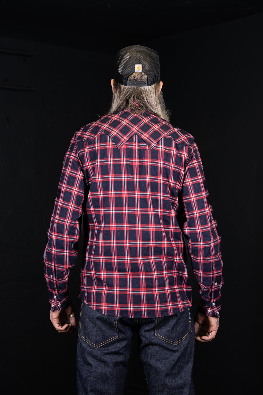 DDL 319R-DIABLO SWT-CR REGULAR FIT 2 POCKET WESTERN INDIGO RED CHECK SHIRT-6.5OZ-E1 INDIGO CHECK