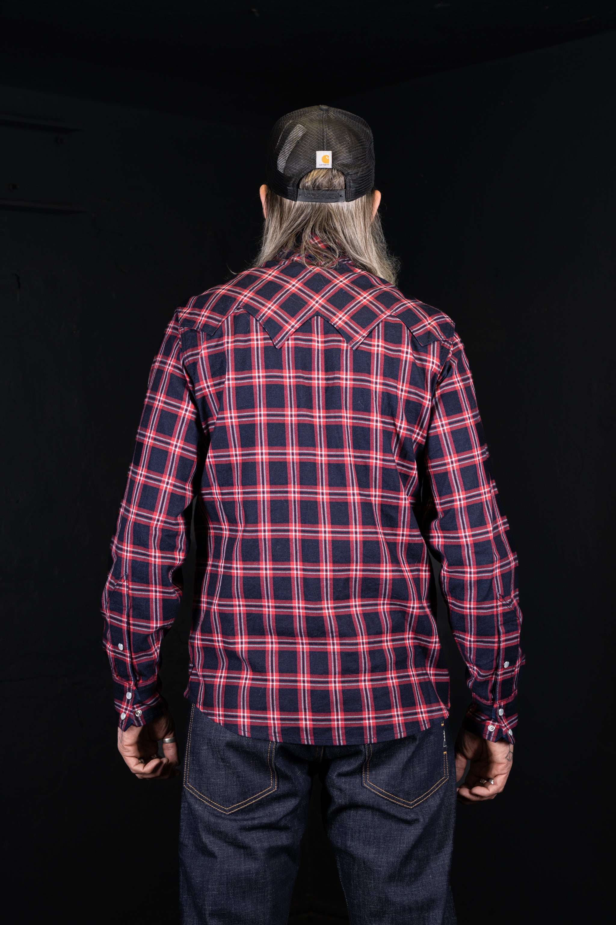 DDL 319R-DIABLO SWT-CR REGULAR FIT 2 POCKET WESTERN INDIGO RED CHECK SHIRT-6.5OZ-E1 INDIGO CHECK