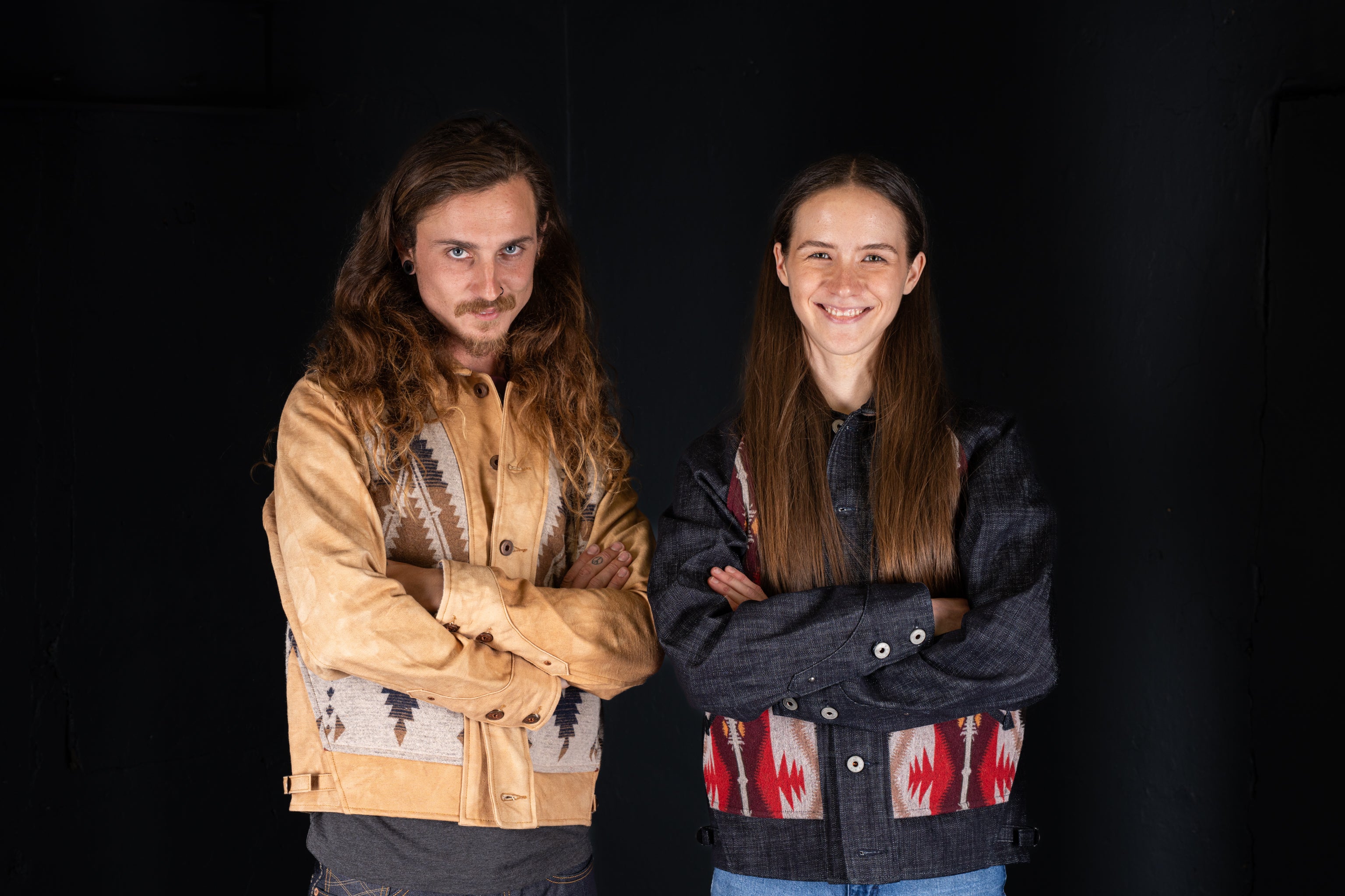 BZEN M.3003R-SANTANA-NBL REGULAR FIT RAGLAN SLEEVE NATIVE AMERICAN MOTIF BLANKET PANEL VEGGIE DYED CANVAS COSSACK JACKET-13.5OZ-E0 GOBI