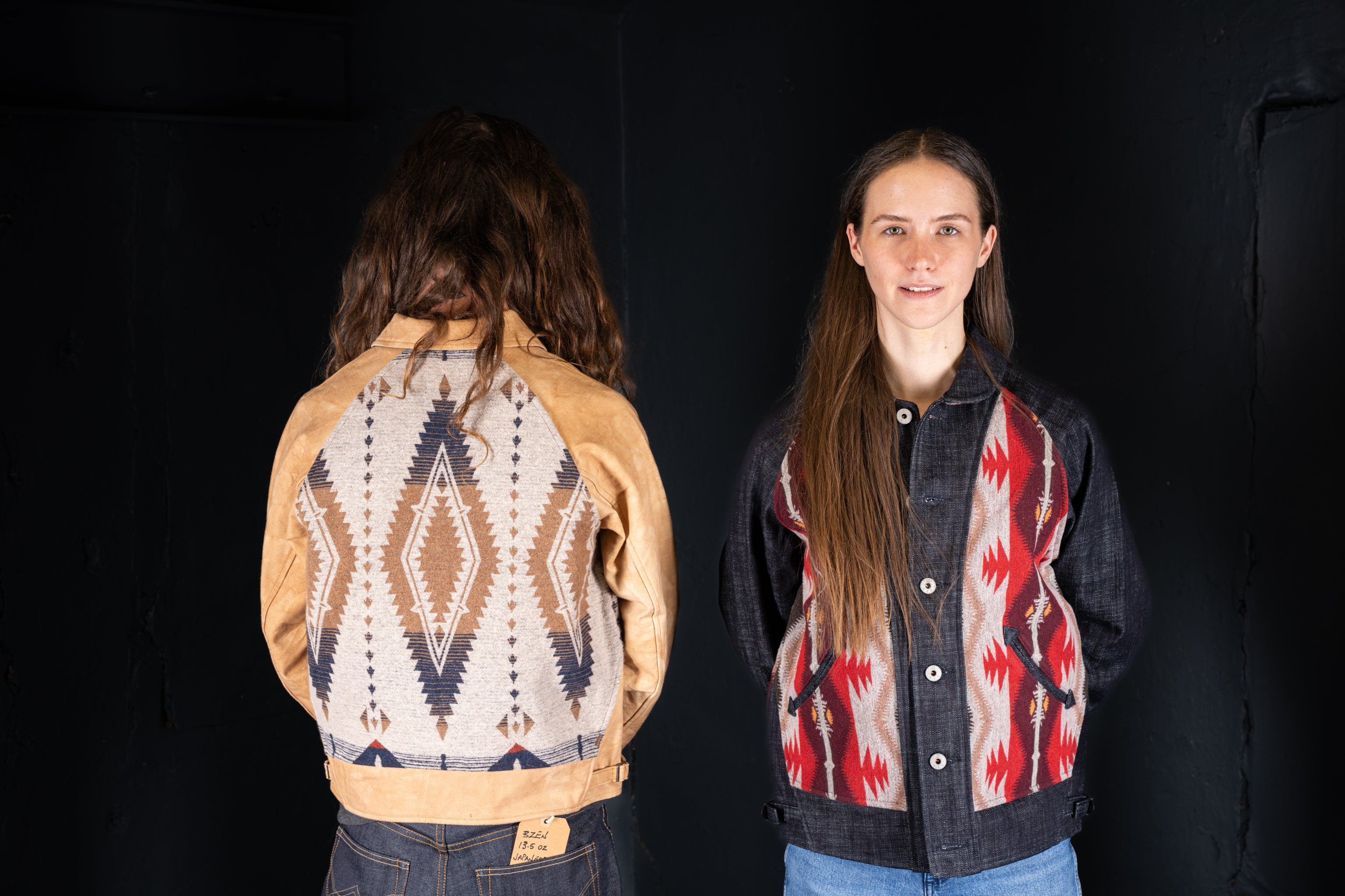 BZEN M.3003R-SANTANA-NBL REGULAR FIT RAGLAN SLEEVE NATIVE AMERICAN MOTIF BLANKET PANEL VEGGIE DYED CANVAS COSSACK JACKET-13.5OZ-E0 GOBI