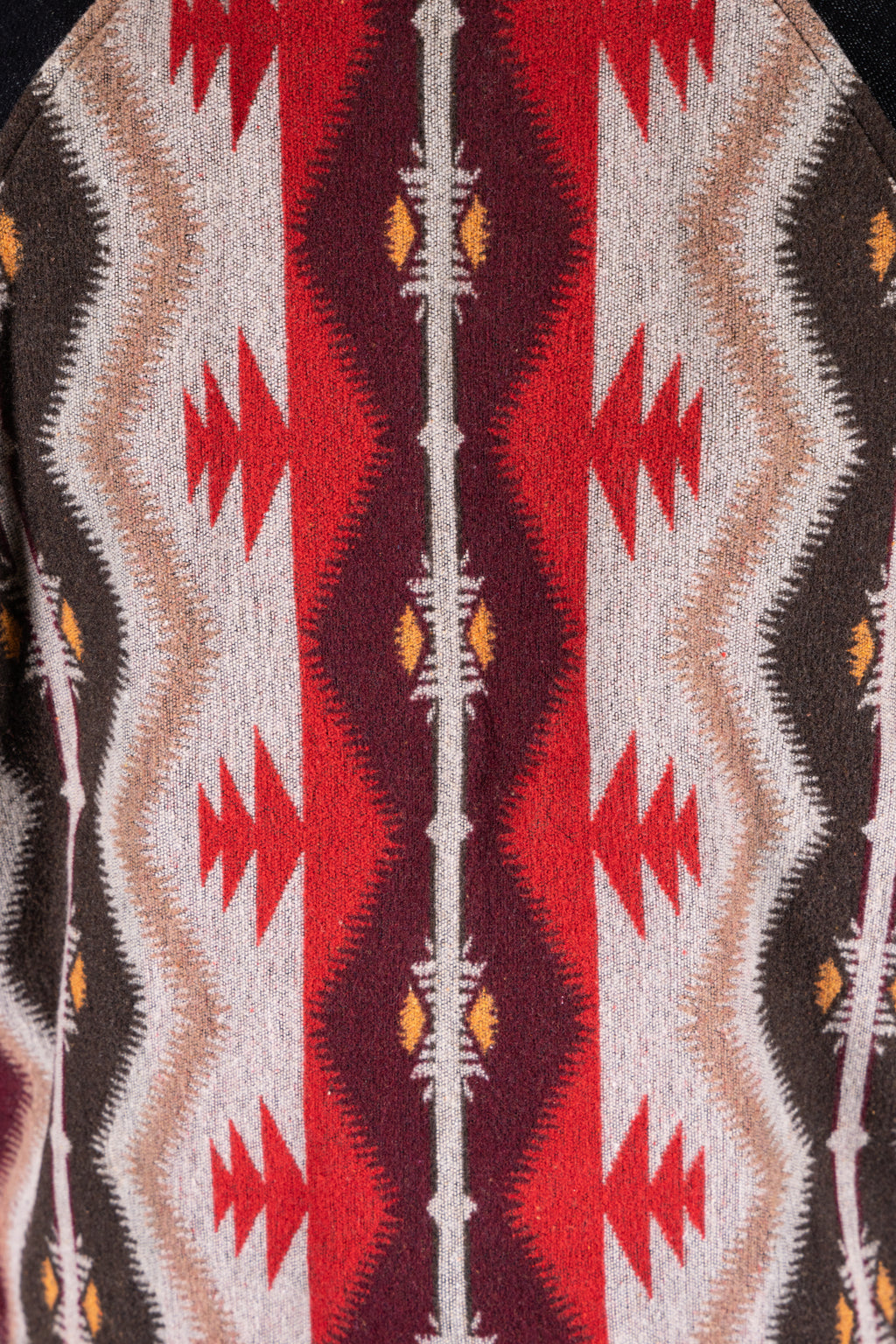 BZEN M.3003R-SANTANA-NR REGULAR FIT RAGLAN SLEEVE NATIVE AMERICAN MOTIF BLANKET PANEL SLUB DENIM COSSACK JACKET-14.5OZ-HRH INDIGO